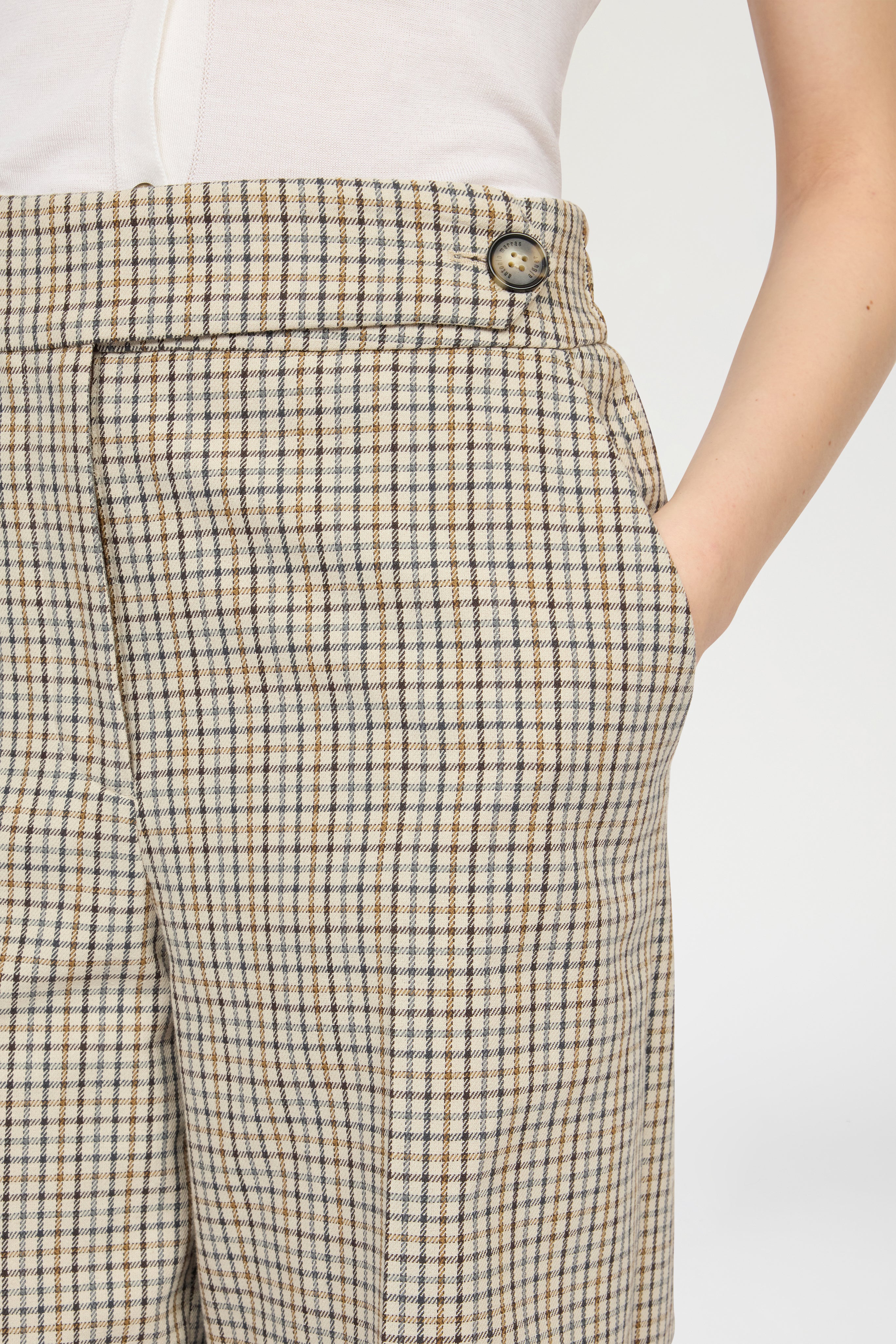 Micro Check Trousers with Turned-up Hem - Image 4