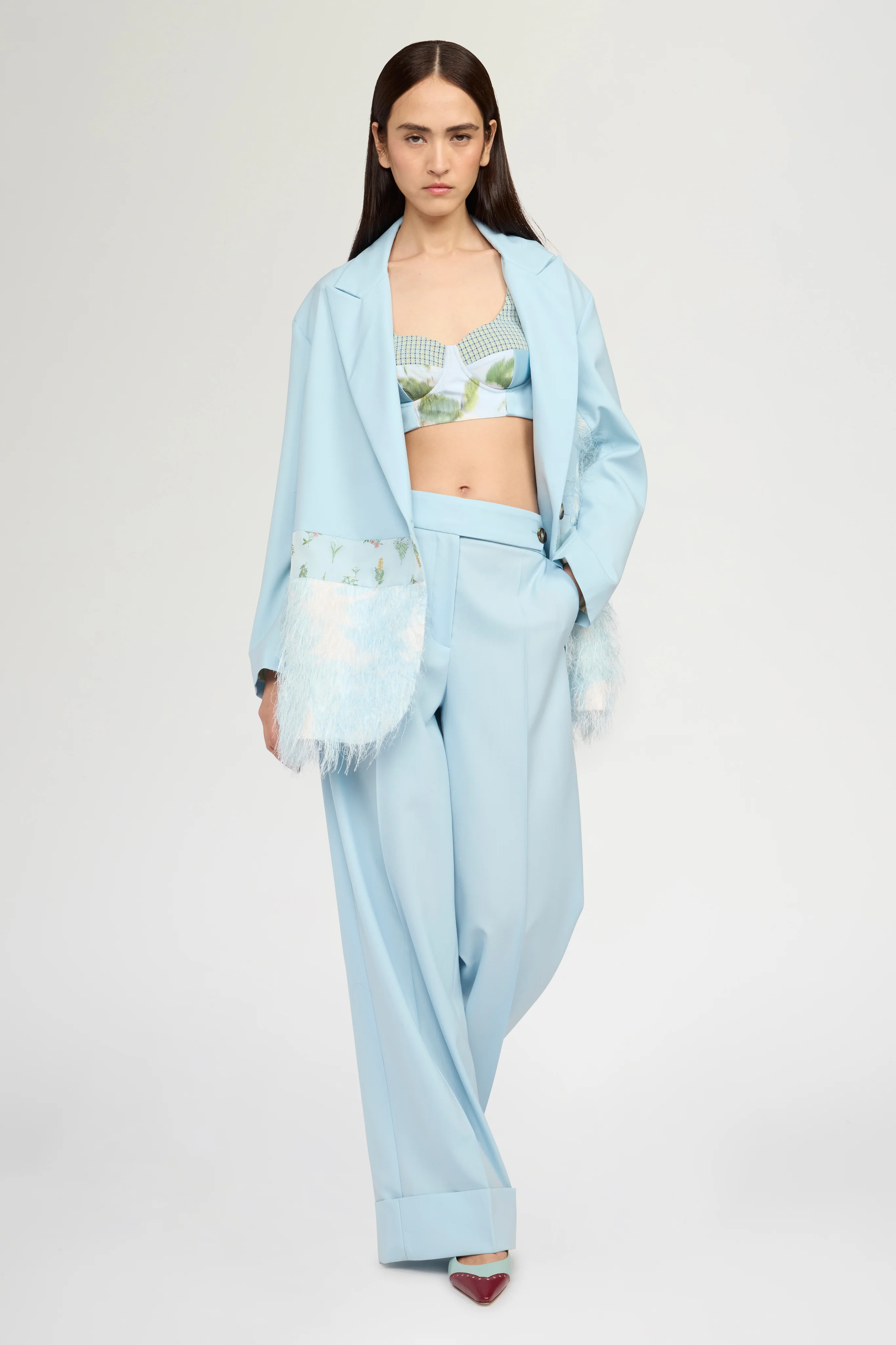 Mid-Rise Light Blue Wool Trousers with Cuffed Hem - Image 2