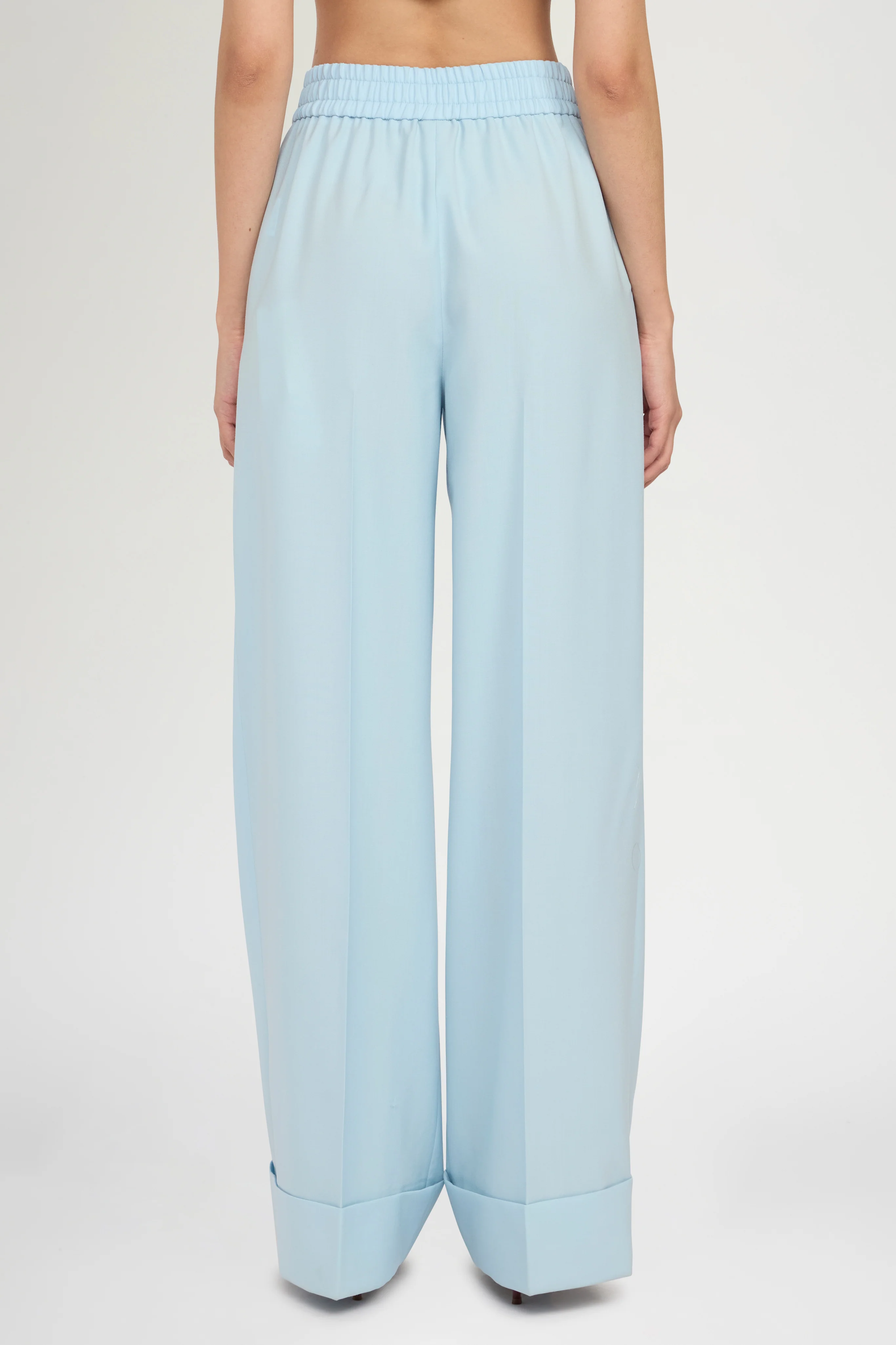 Mid-Rise Light Blue Wool Trousers with Cuffed Hem - Image 3