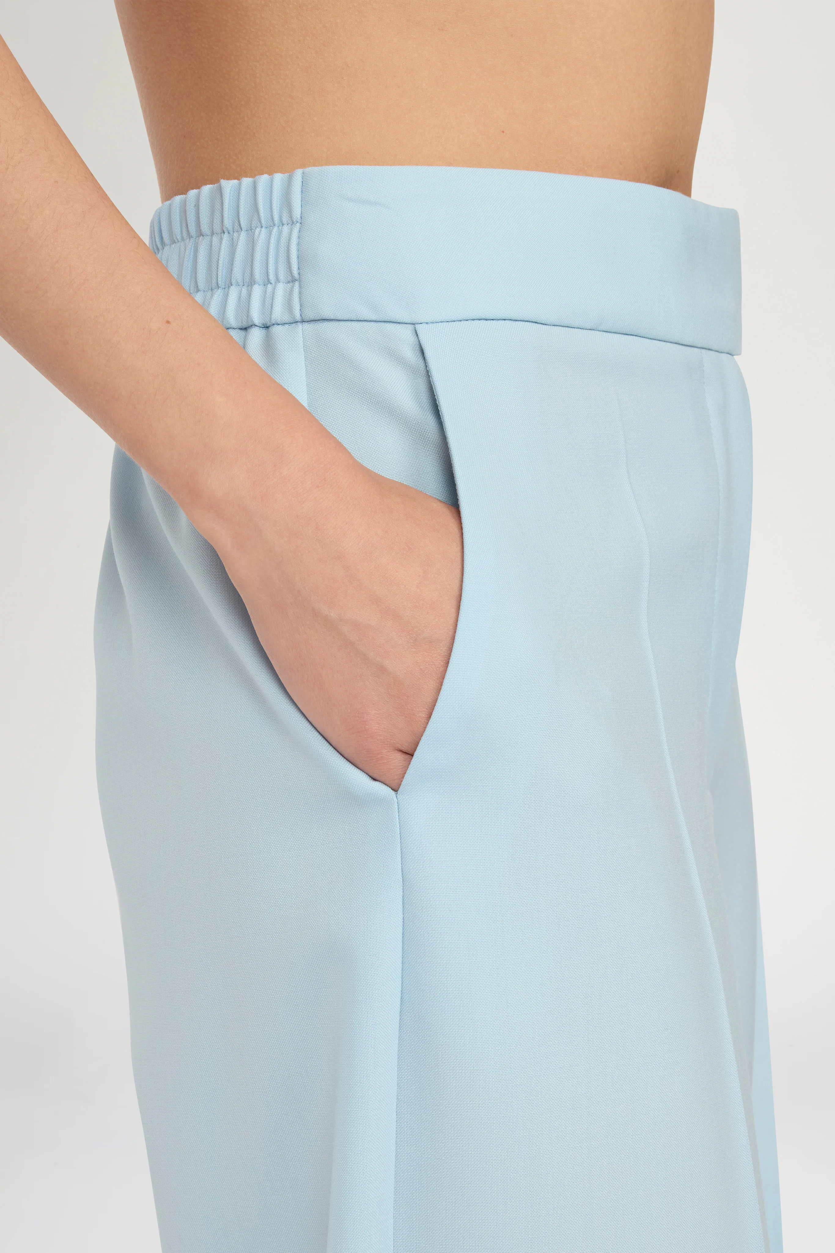 Mid-Rise Light Blue Wool Trousers with Cuffed Hem - Image 4