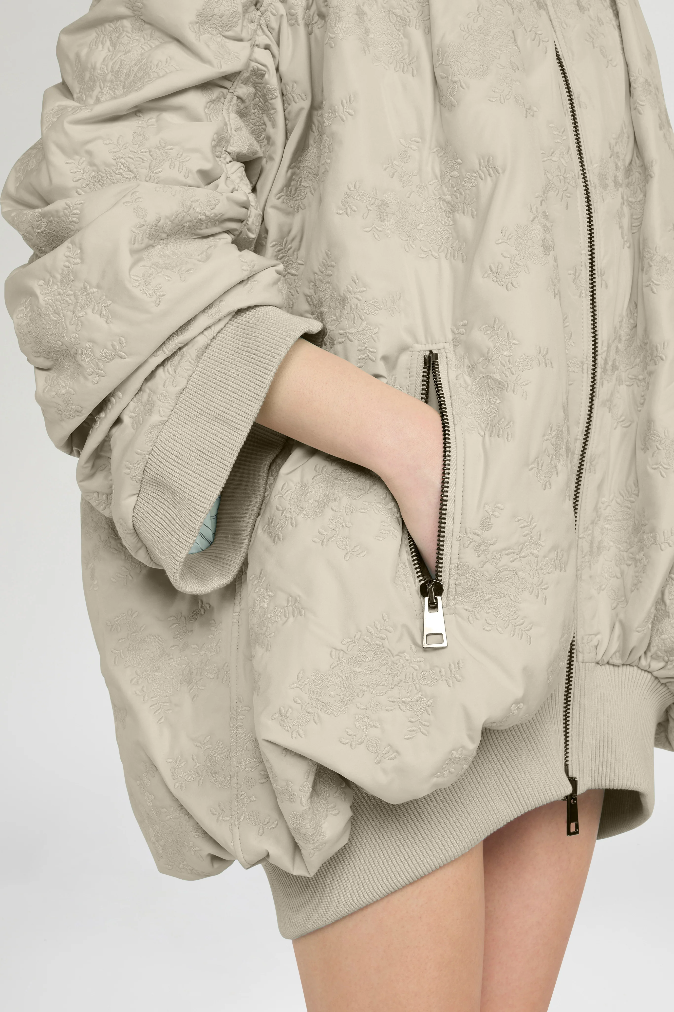 Oversized Gathered Bomber in Floral-Quilted Nylon - Image 4