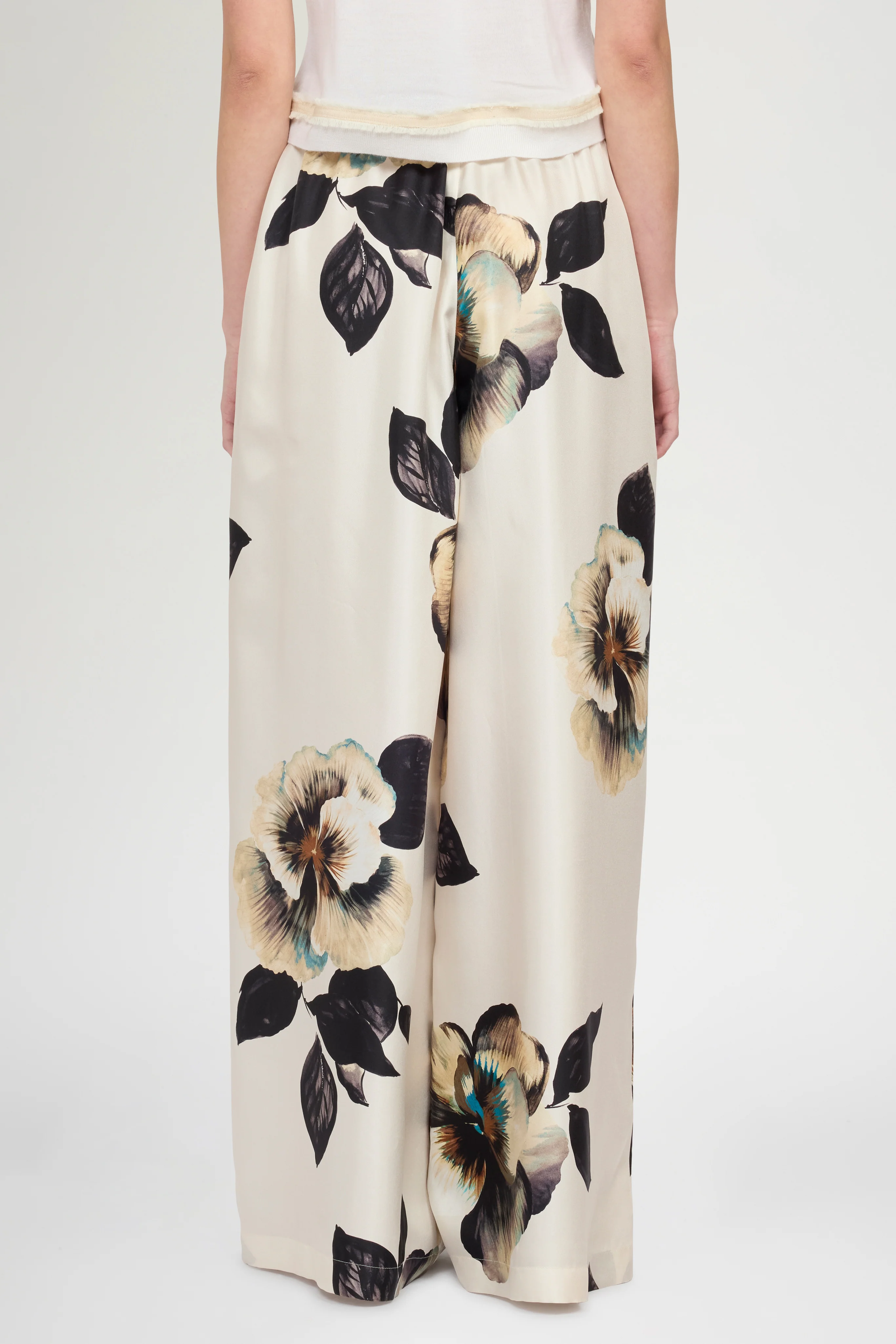 Palazzo Pants in Silk Twill with Floral Print - Image 3