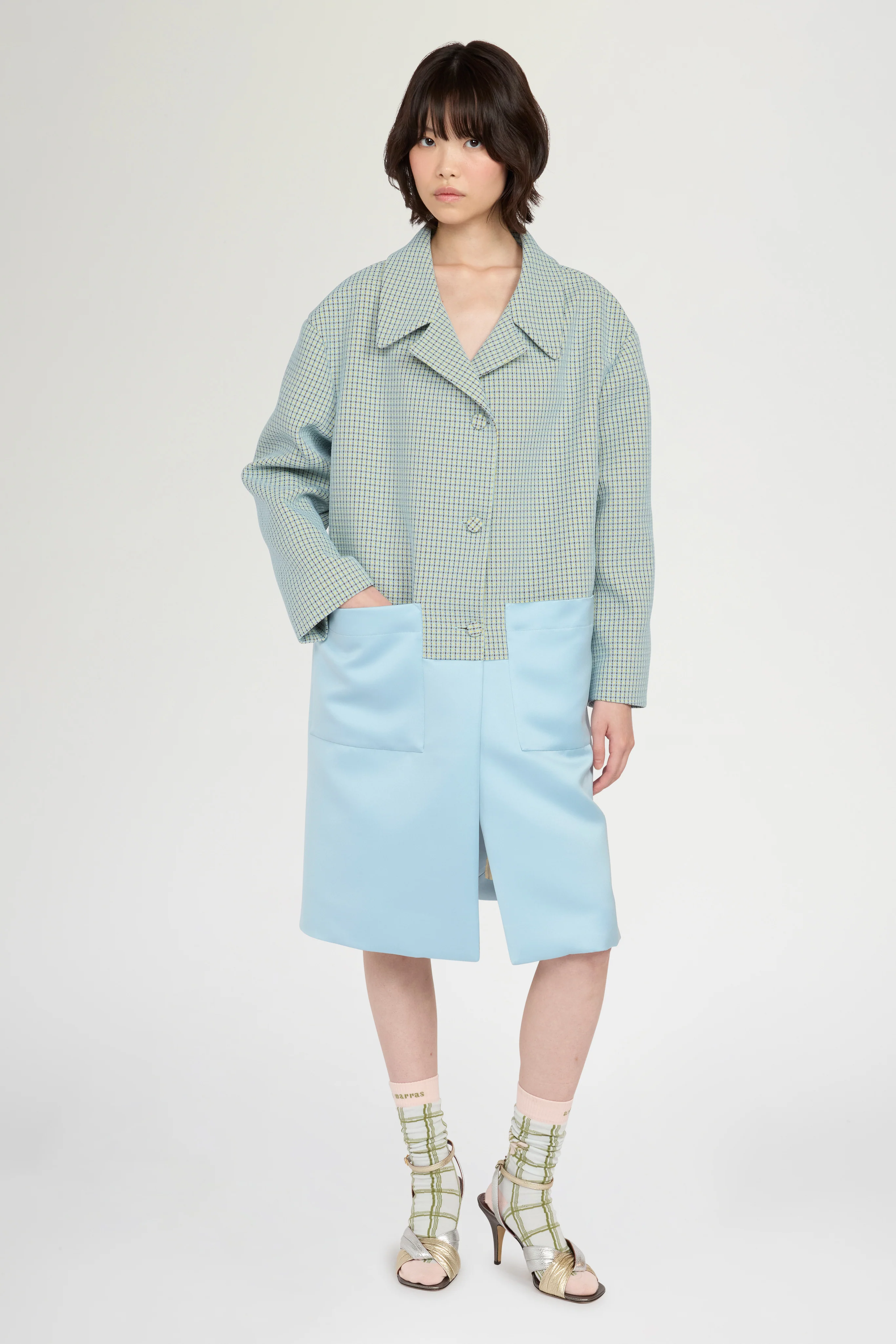 Patchwork Jacquard Coat with Color-block Panels - Image 2