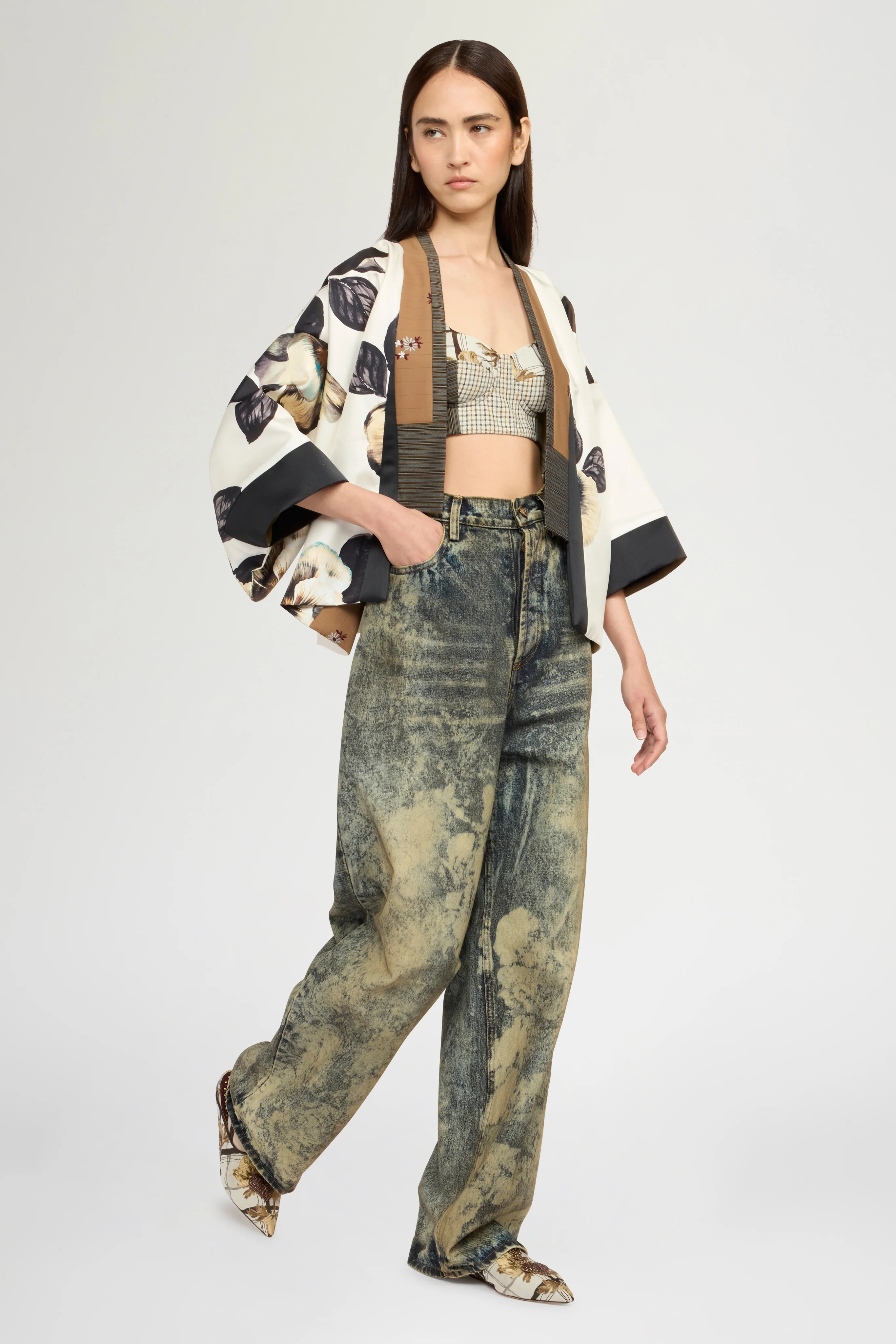 Short Kimono In Silk Twill And Pinstripe - Image 2