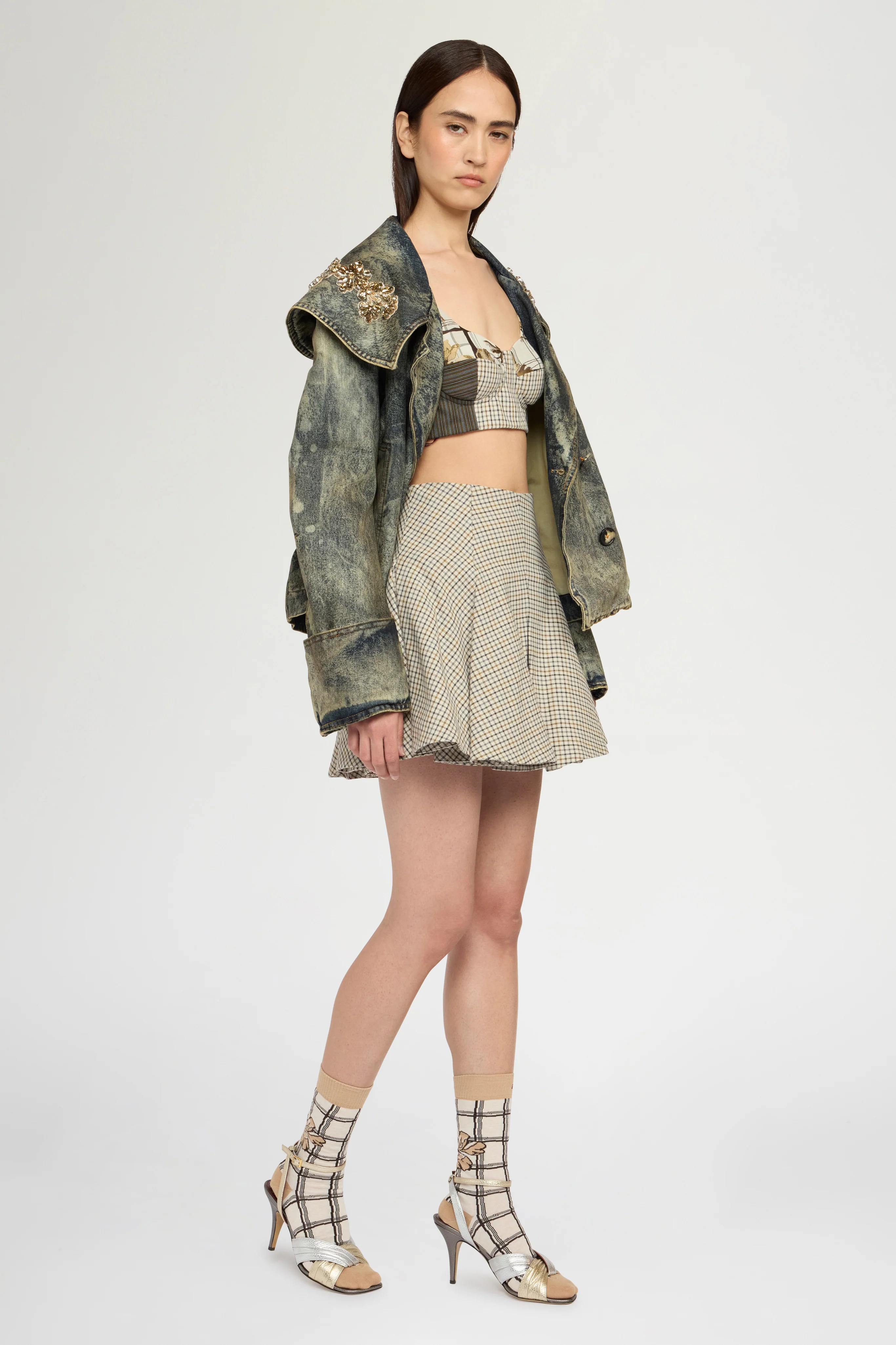 Short Panelled Micro Check Skirt - Image 2