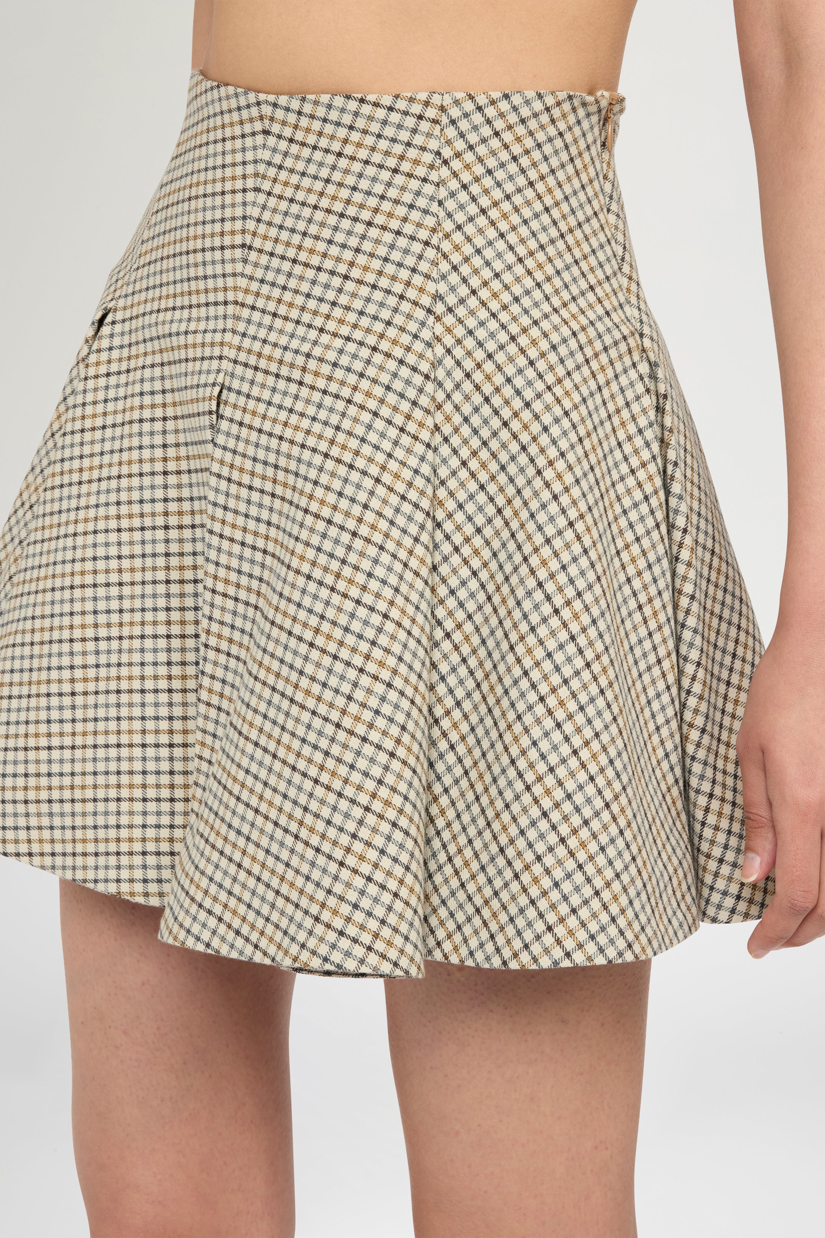 Short Panelled Micro Check Skirt - Image 4