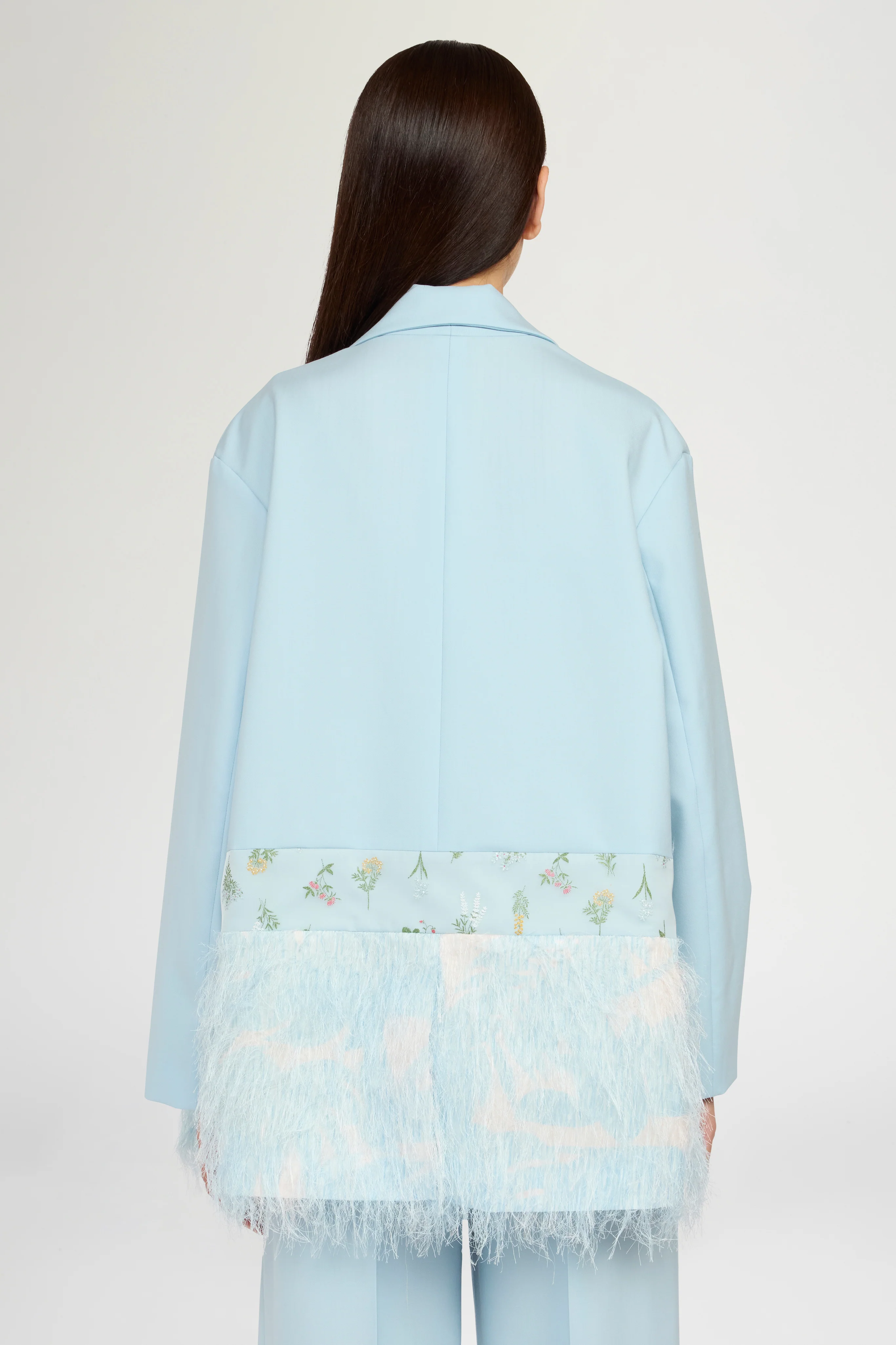 Single-Breasted Light Blue Duchesse Blazer with Inserts - Image 3