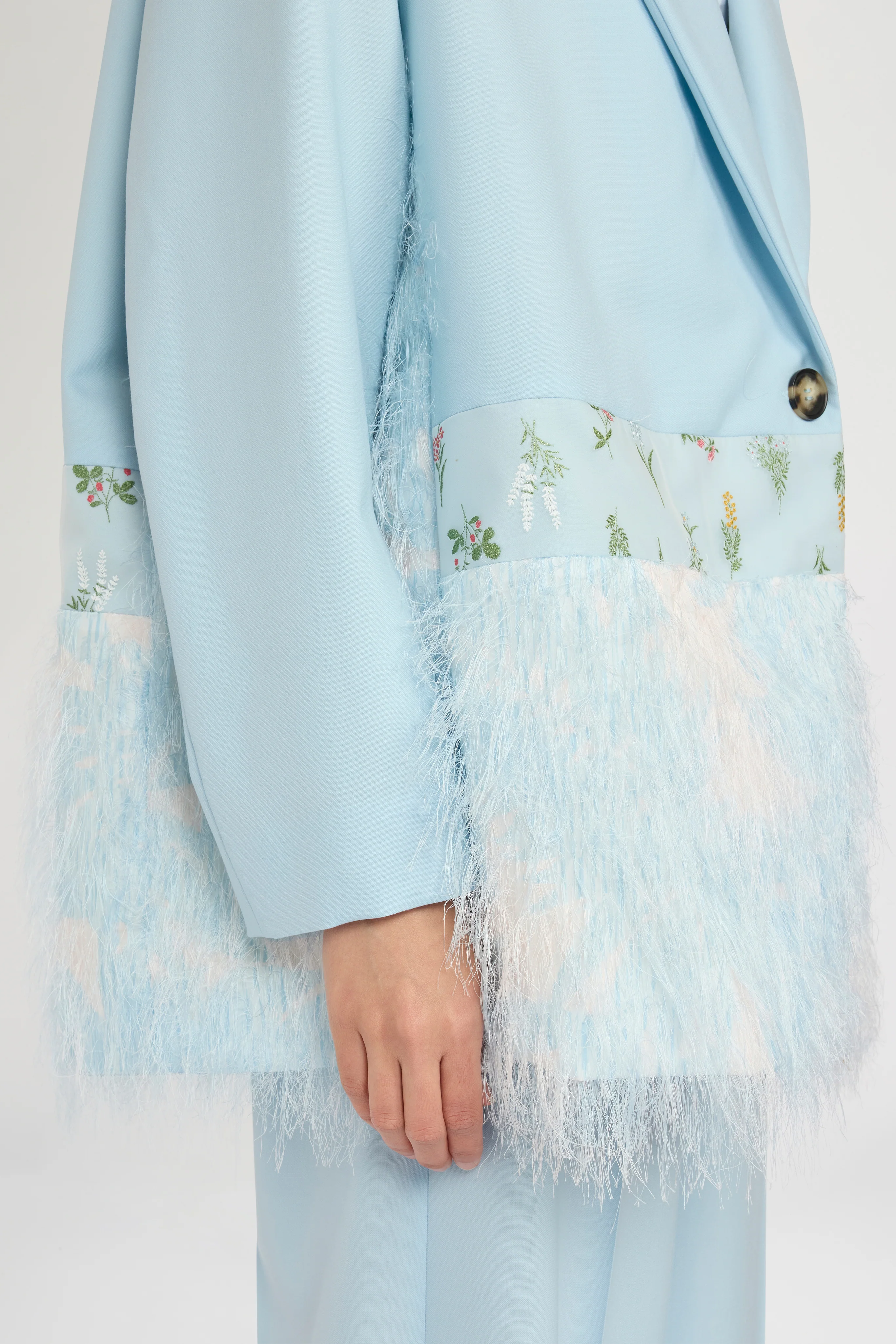 Single-Breasted Light Blue Duchesse Blazer with Inserts - Image 4