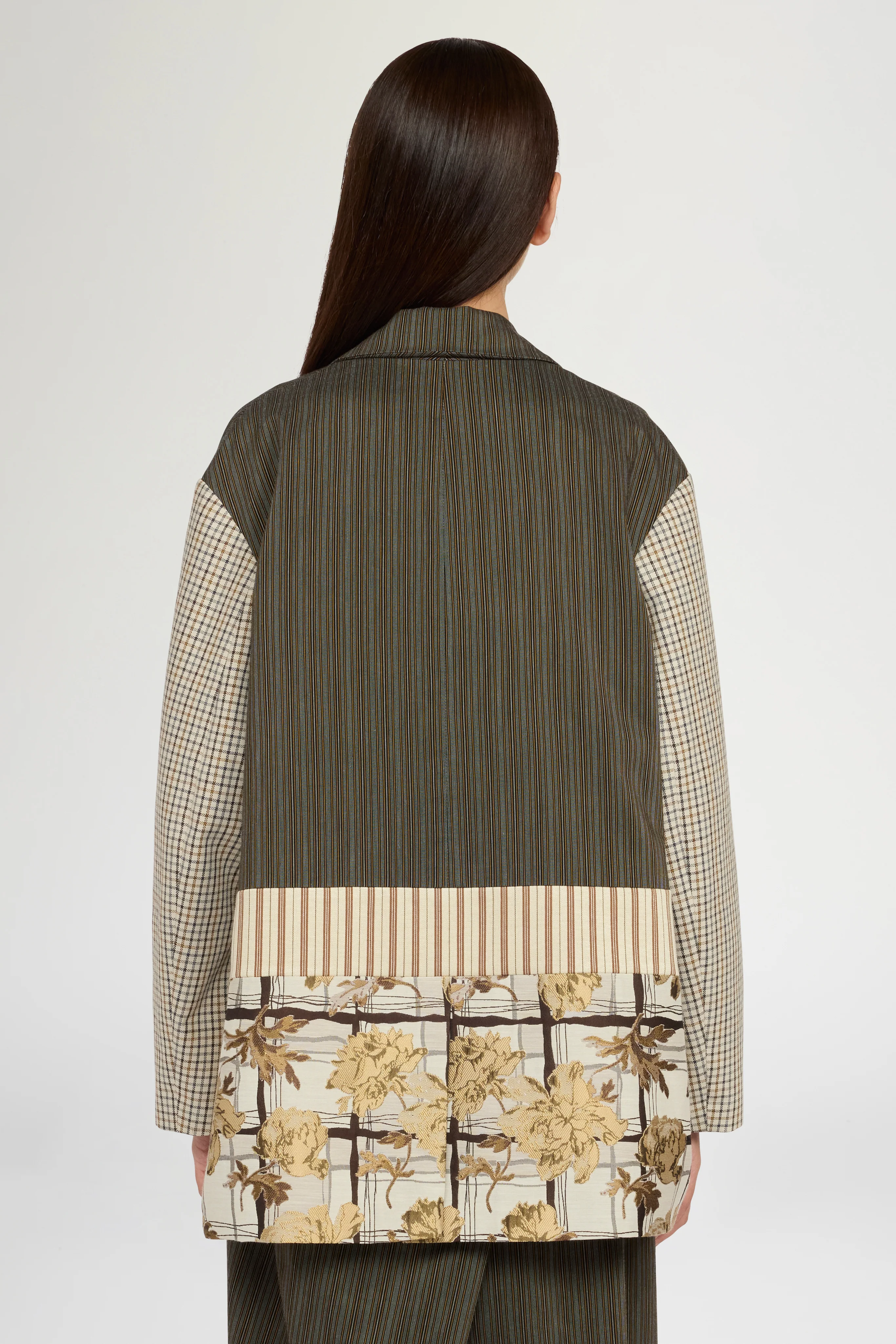 Single-Breasted Pinstripe and Floral Jacquard Jacket - Image 3