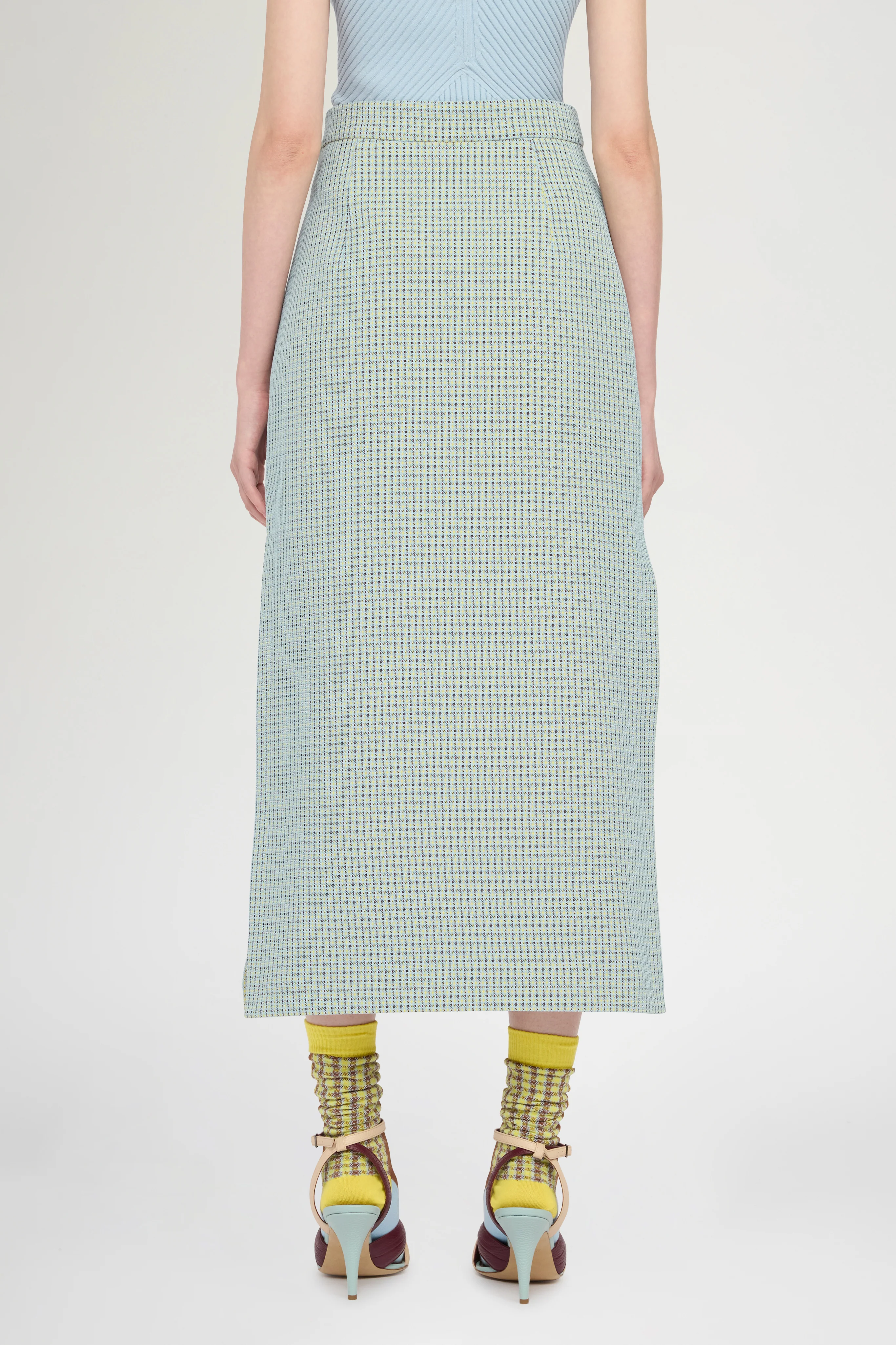 Slim-Fit Checked Midi Pencil Skirt with Side Slits - Image 3