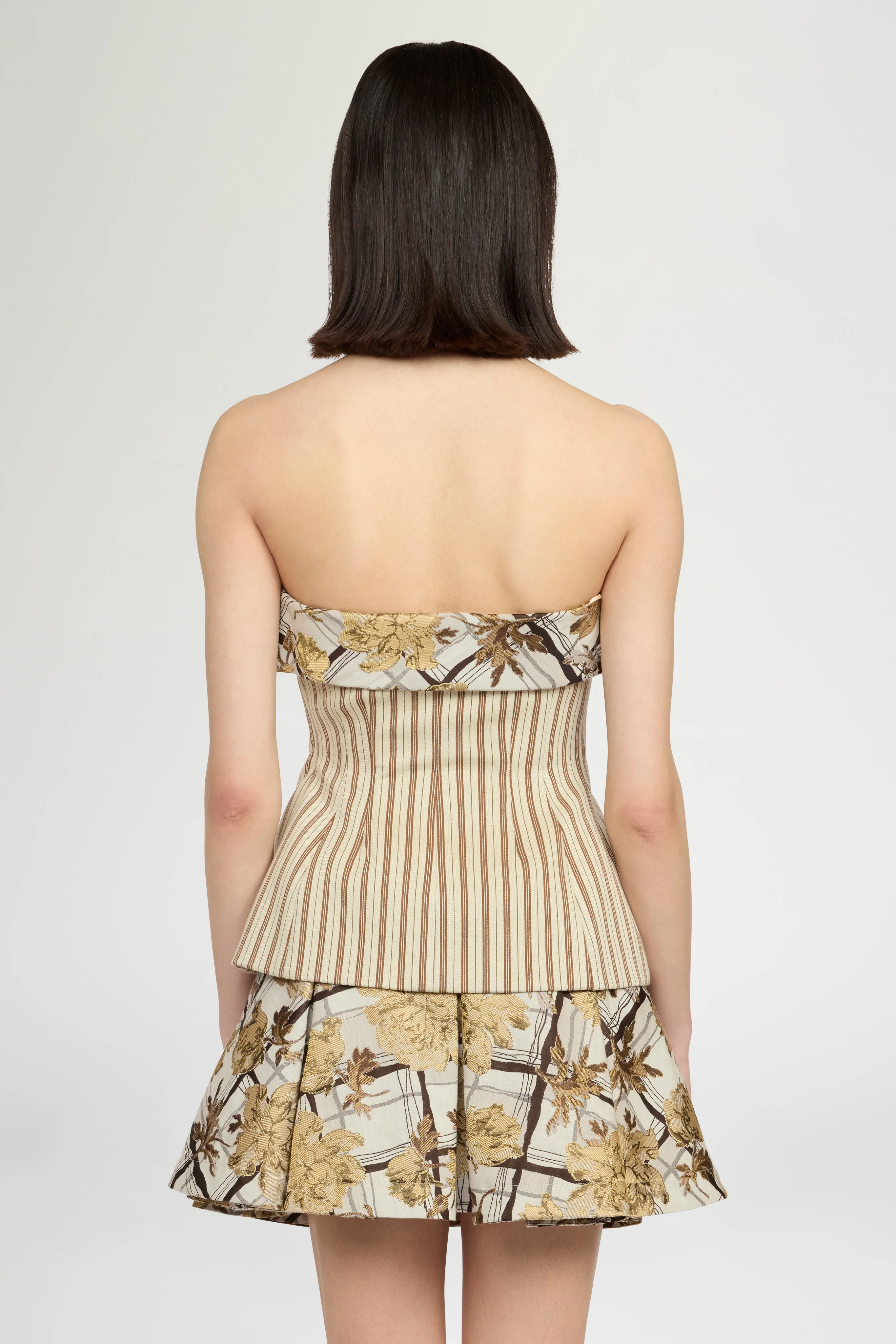 Striped Jersey Bustier With Floral Brocade Lapel - Image 3