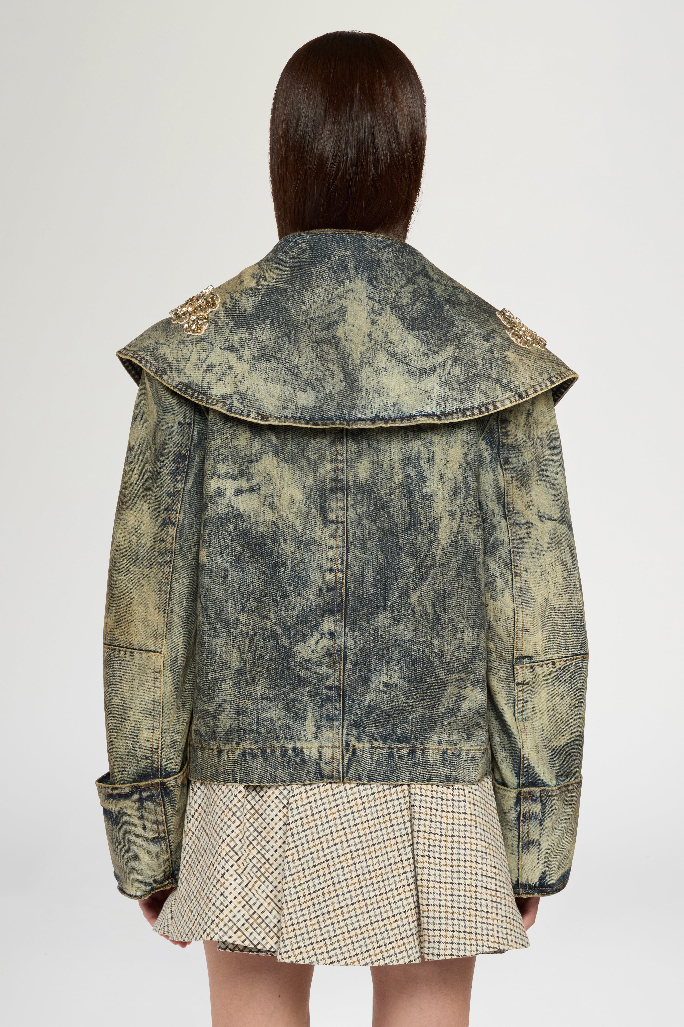 Wide Lapel Aviator Denim Jacket - Image 3