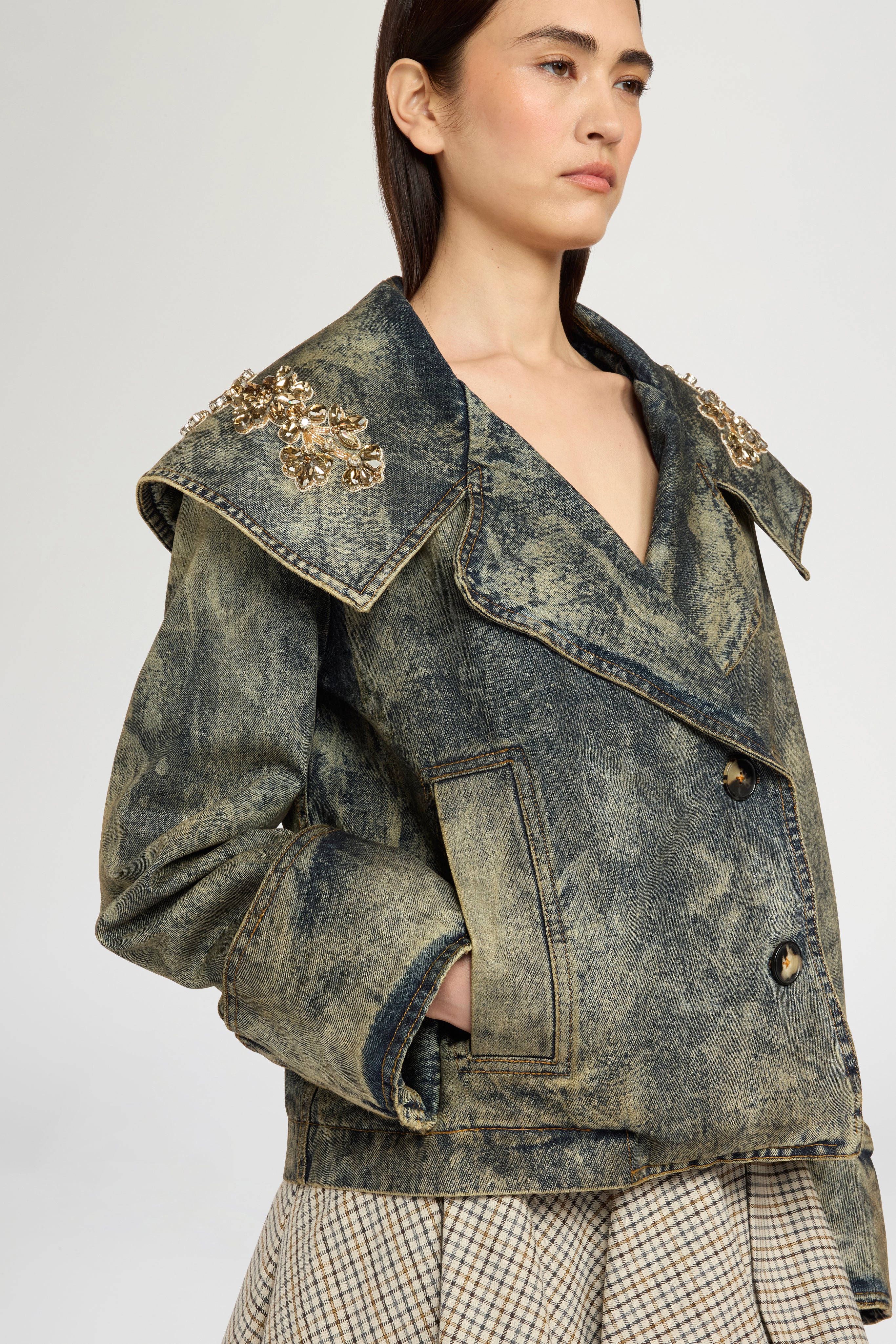 Wide Lapel Aviator Denim Jacket - Image 4