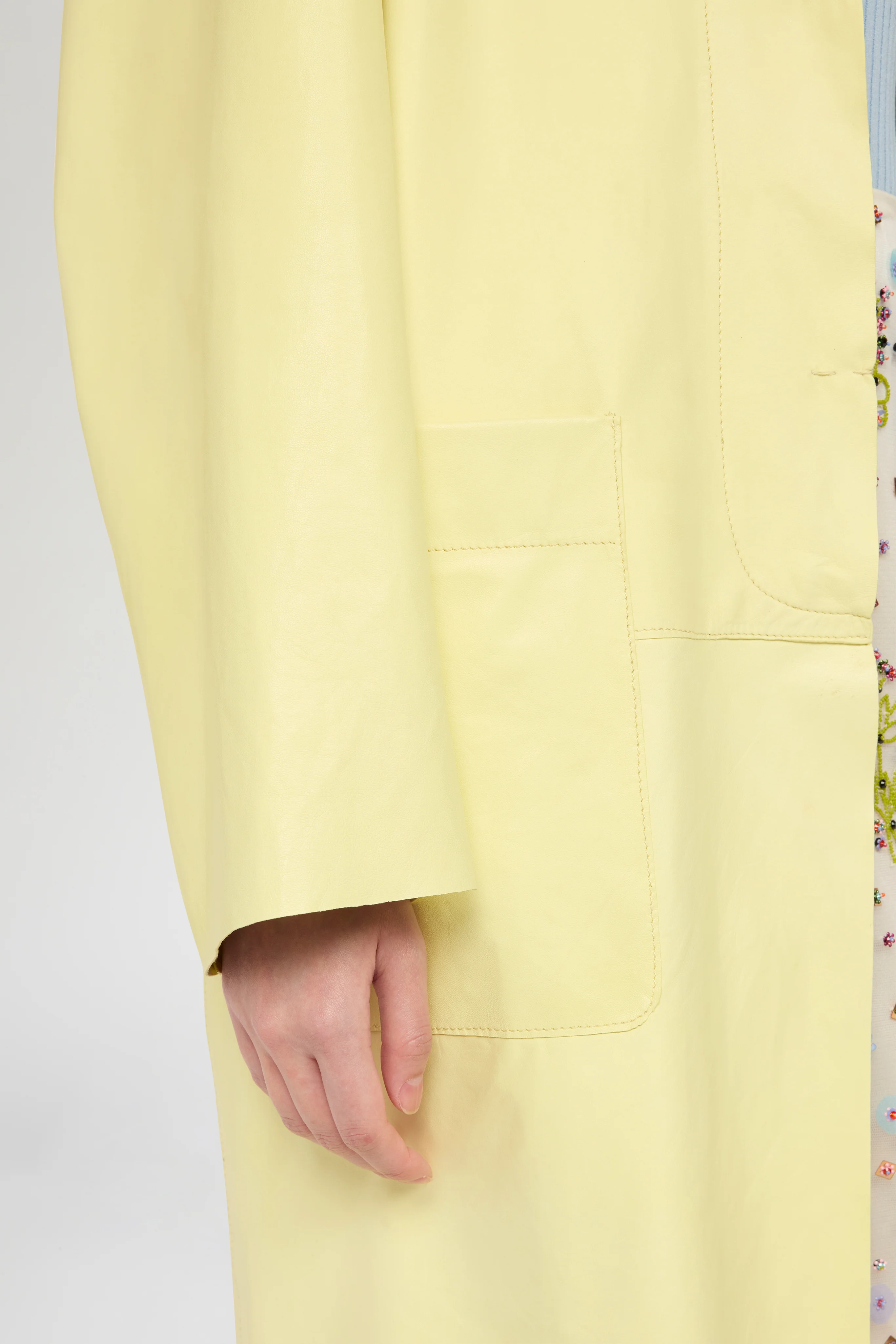 Unlined Leather Coat in Yellow - Image 4