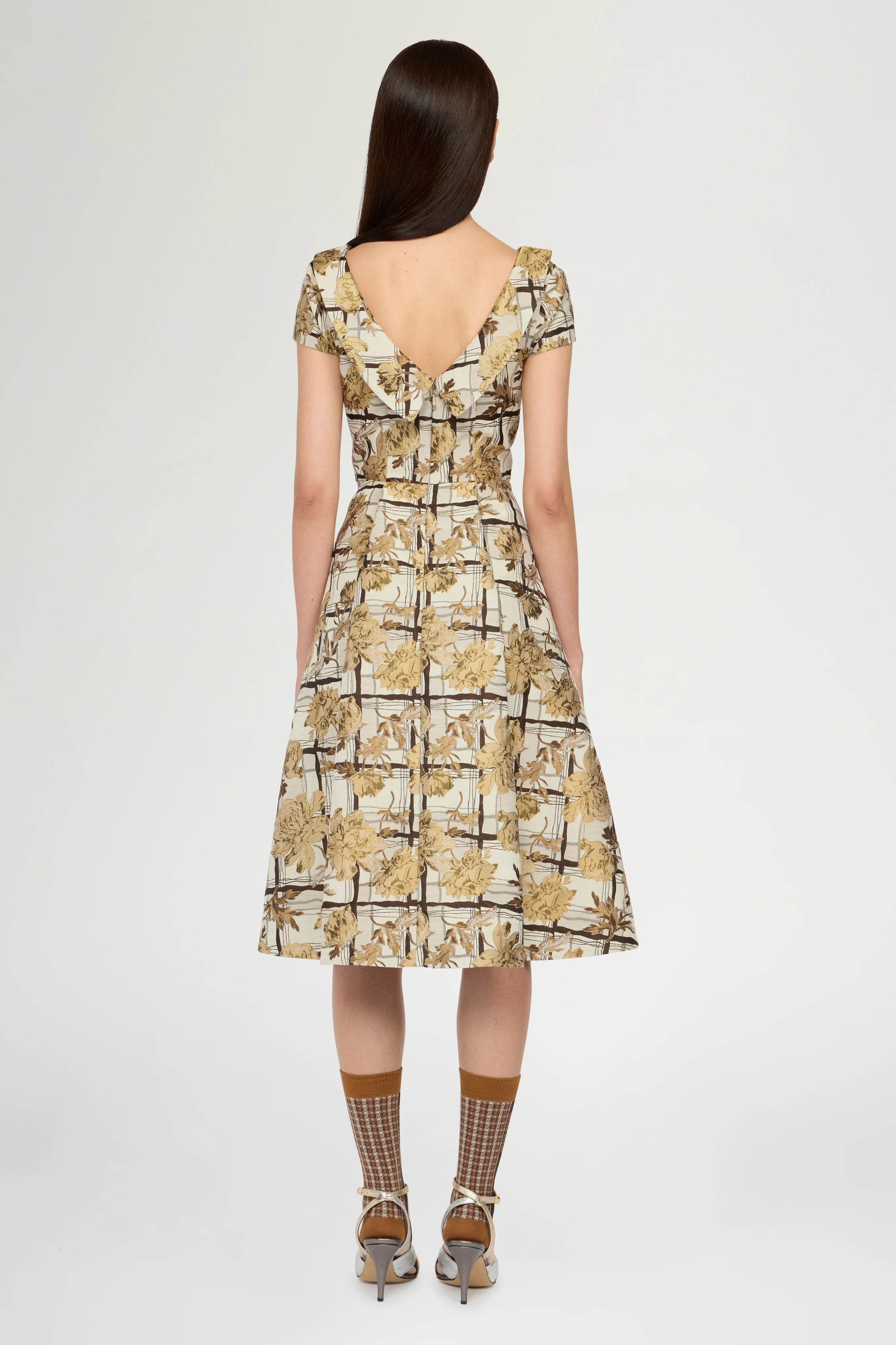 Midi Brocade Floral Dress with Open Back - Image 3
