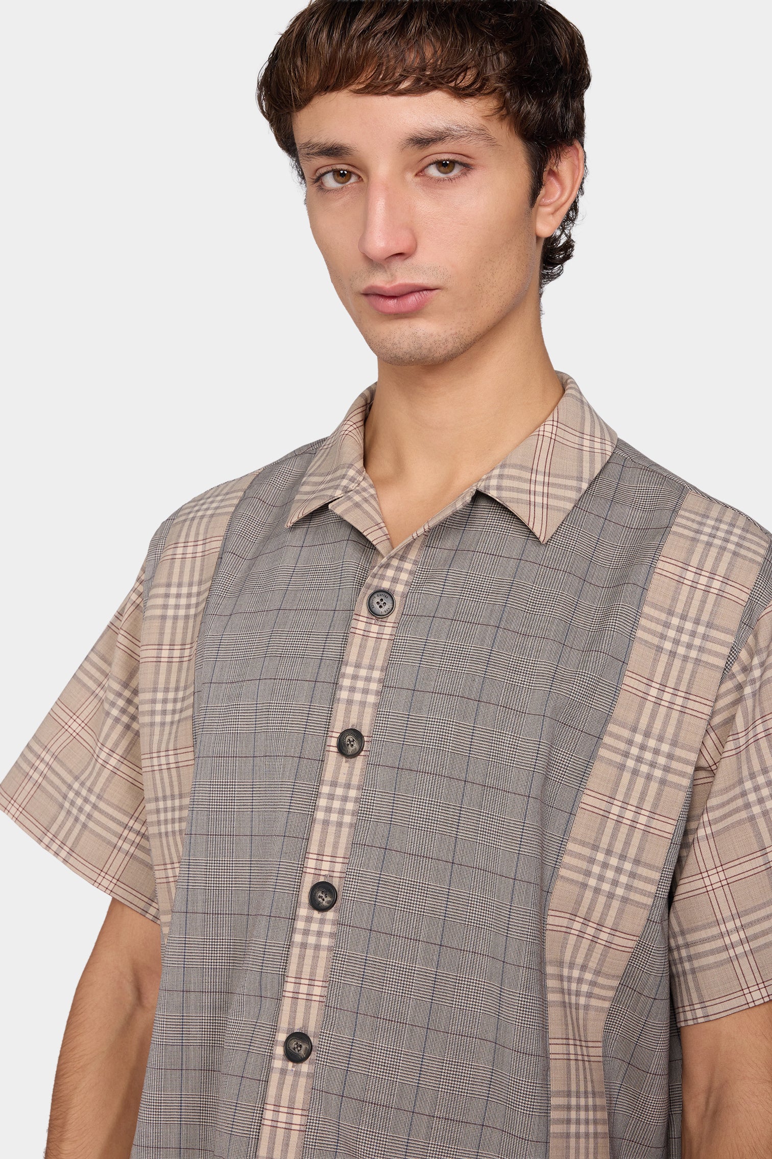 Beige Check Patchwork Shirt - Image 4