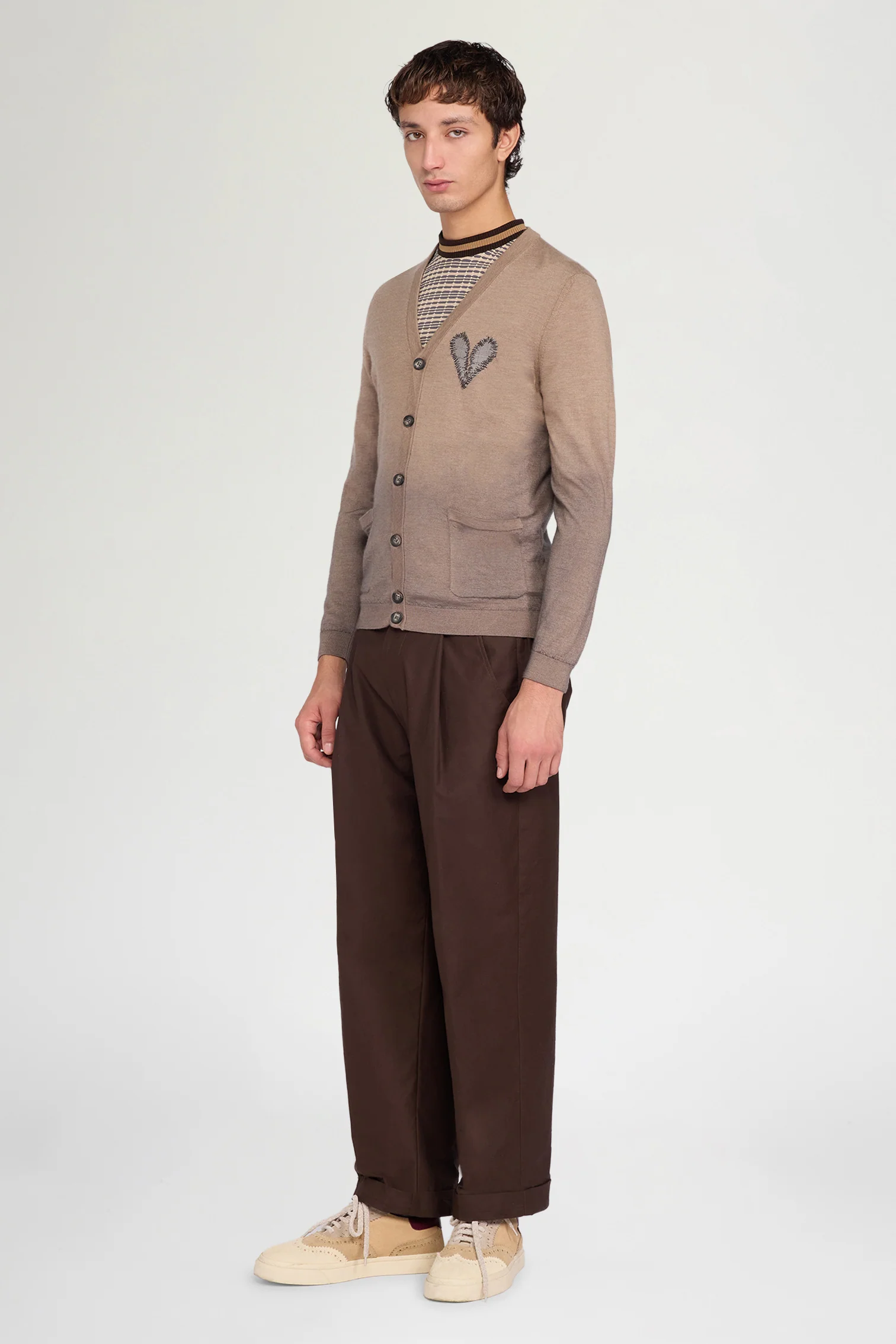 Beige V-Neck Cardigan - Image 2