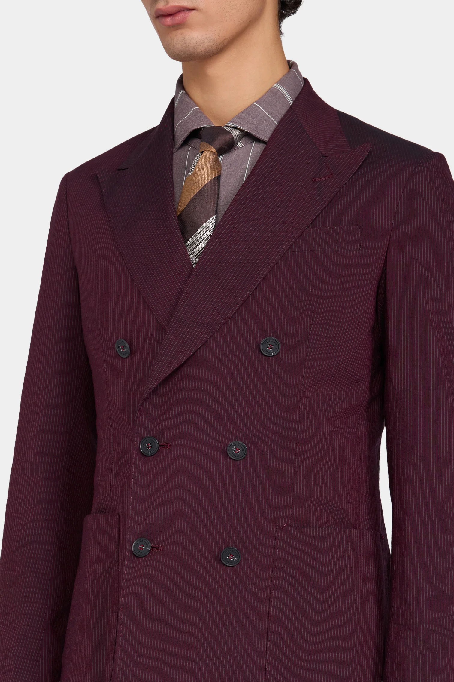 Burgundy Pinstripe Double-Breasted Blazer - Image 4