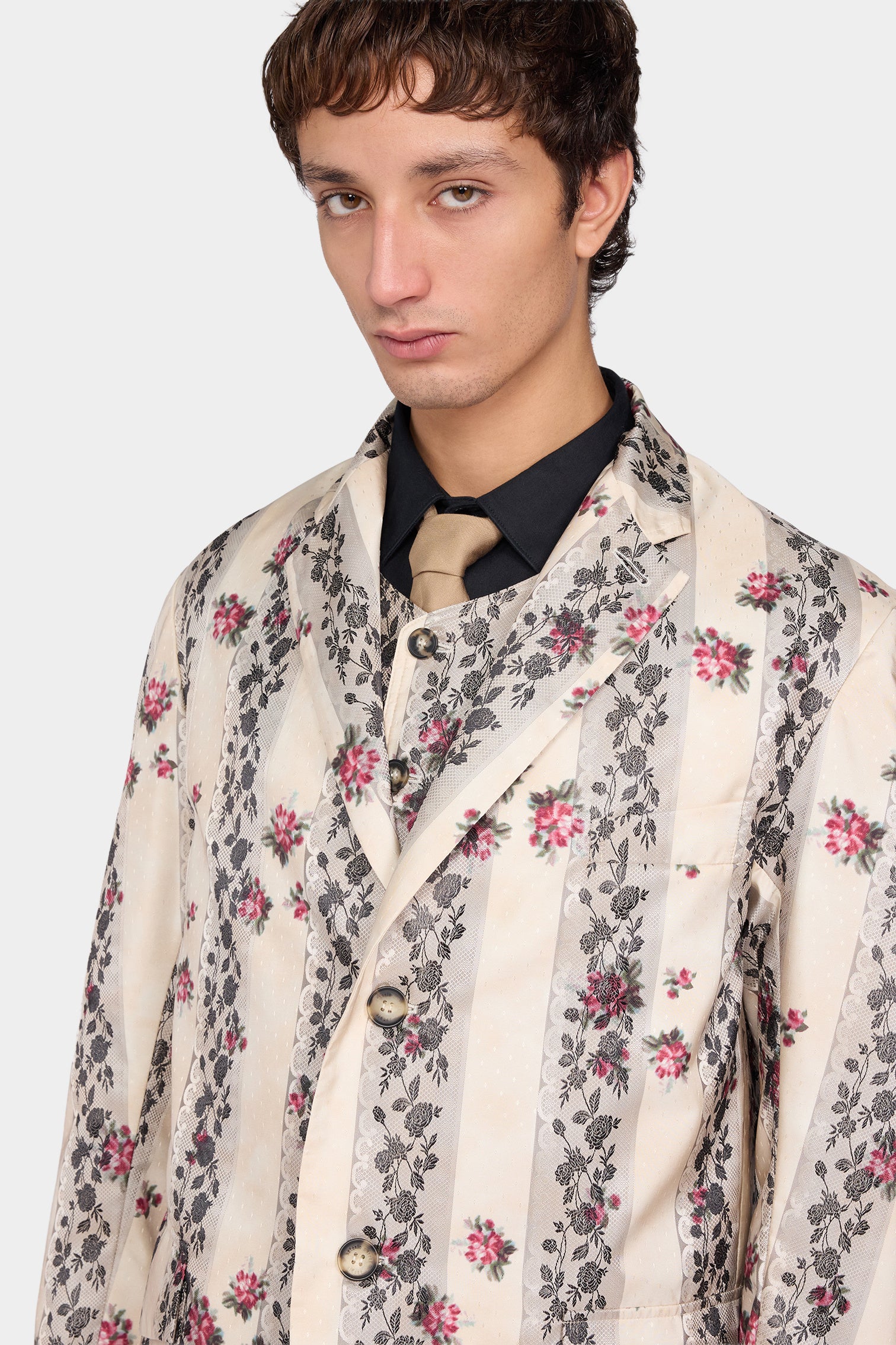 Floral Stripe Single-Breasted Jacket - Image 4