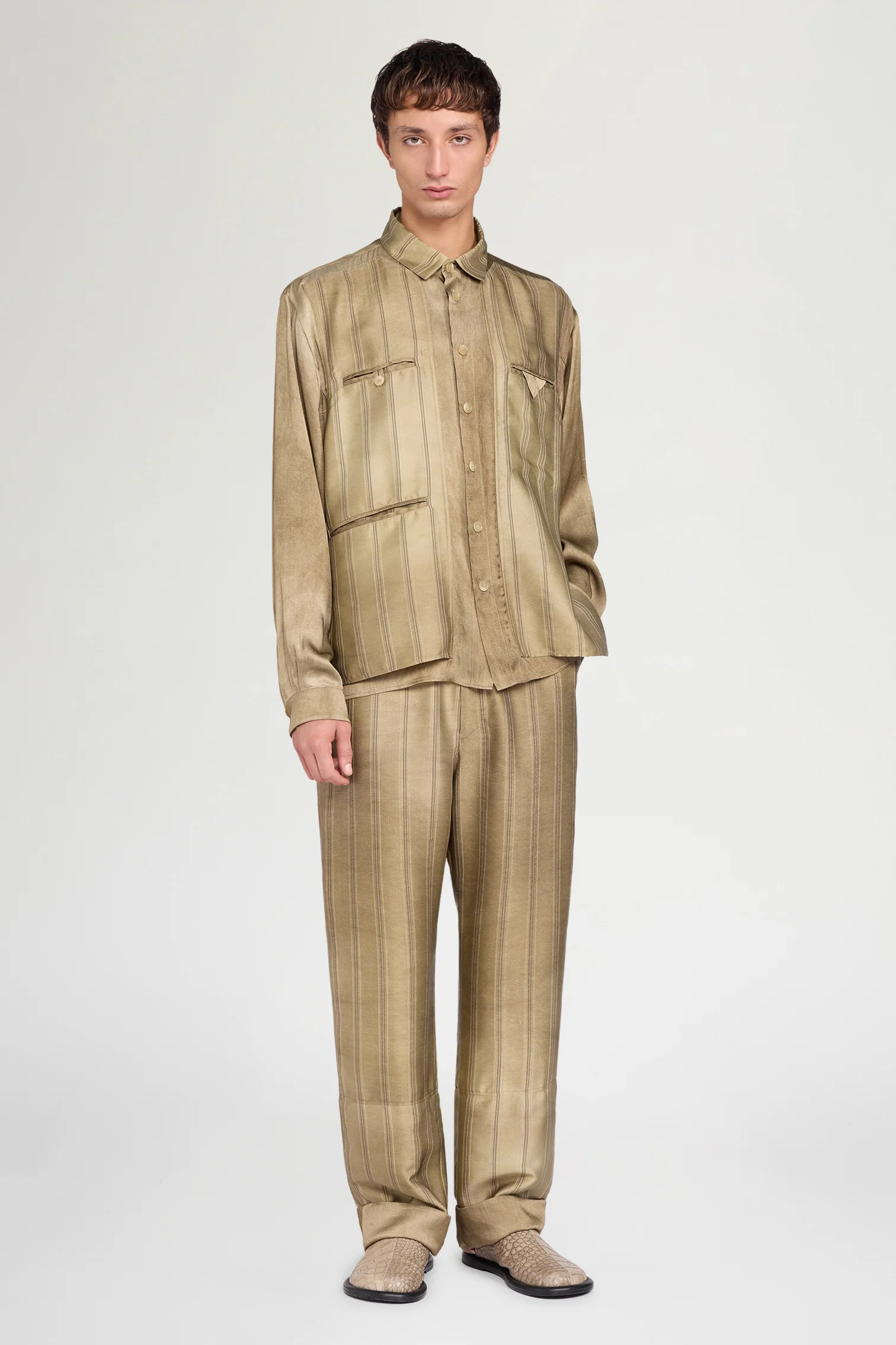 Gold Striped Relaxed Tailored Pants - Image 2