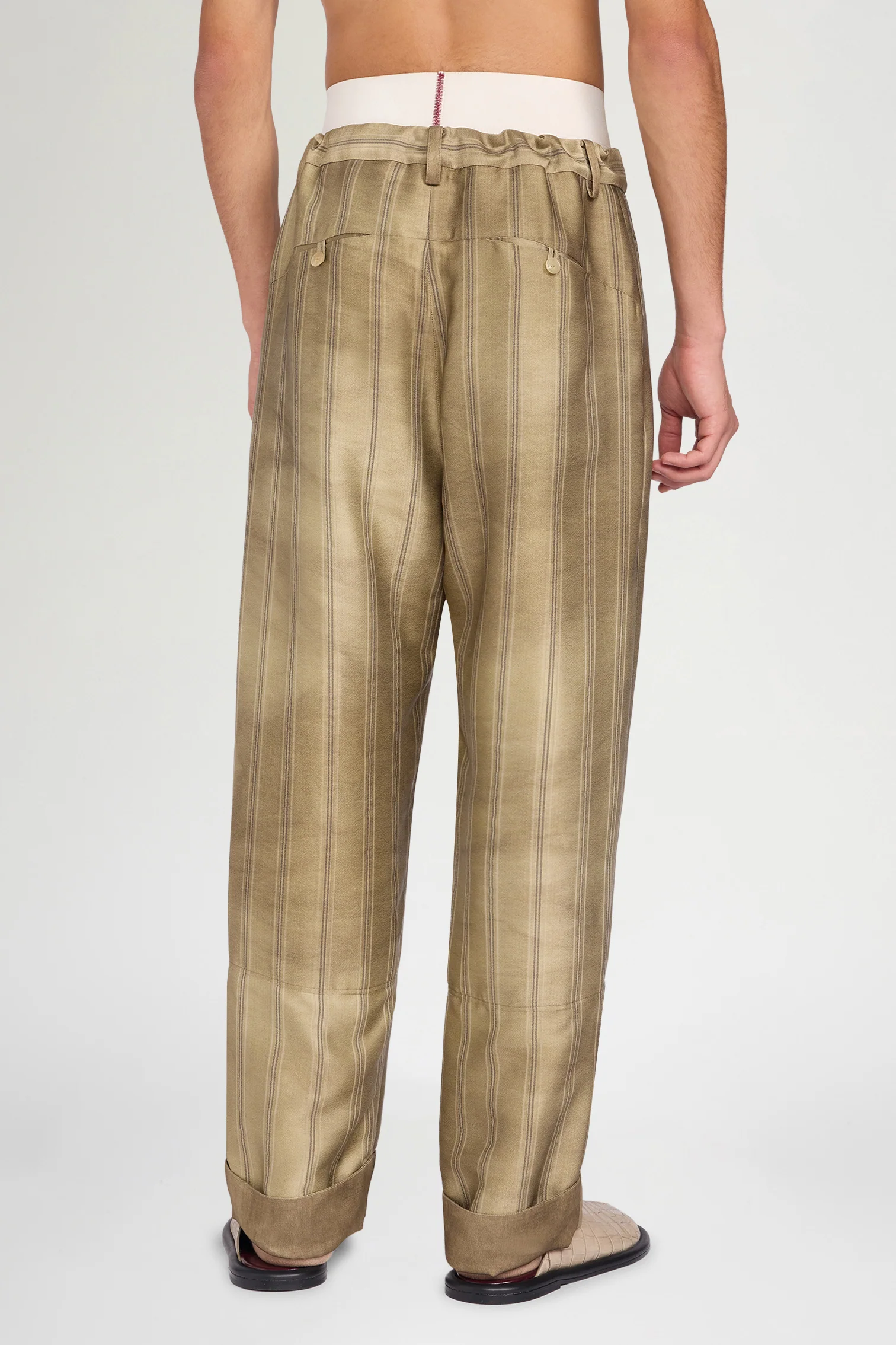Gold Striped Relaxed Tailored Pants - Image 3