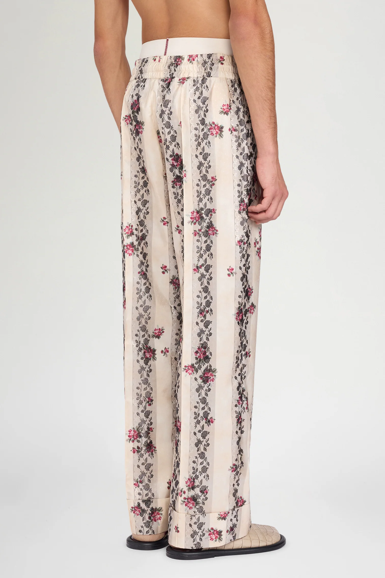 Ivory Floral Stripe Relaxed Pants - Image 3