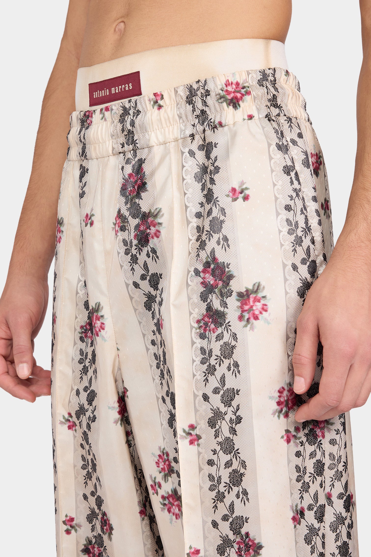 Ivory Floral Stripe Relaxed Pants - Image 4