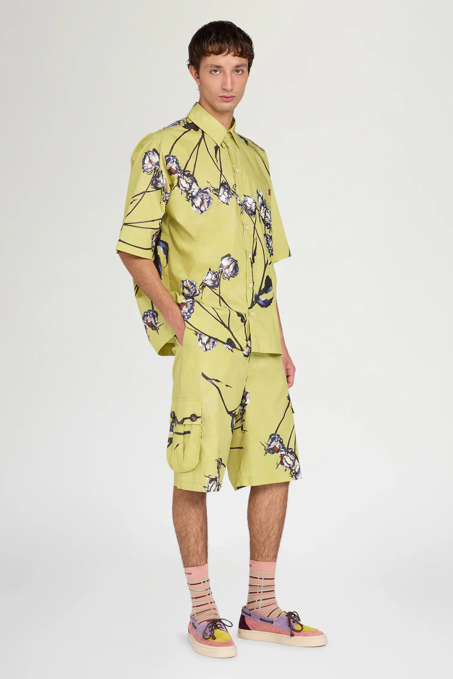 Lime Floral Cargo Shorts - Image 2