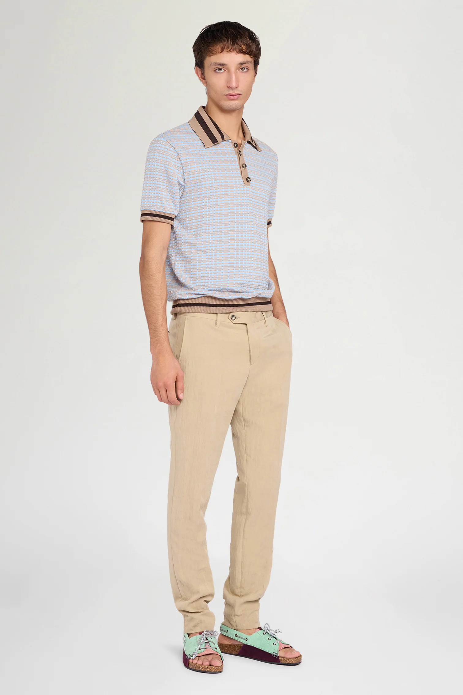 Sky Blue Geometric Knit Polo - Image 2