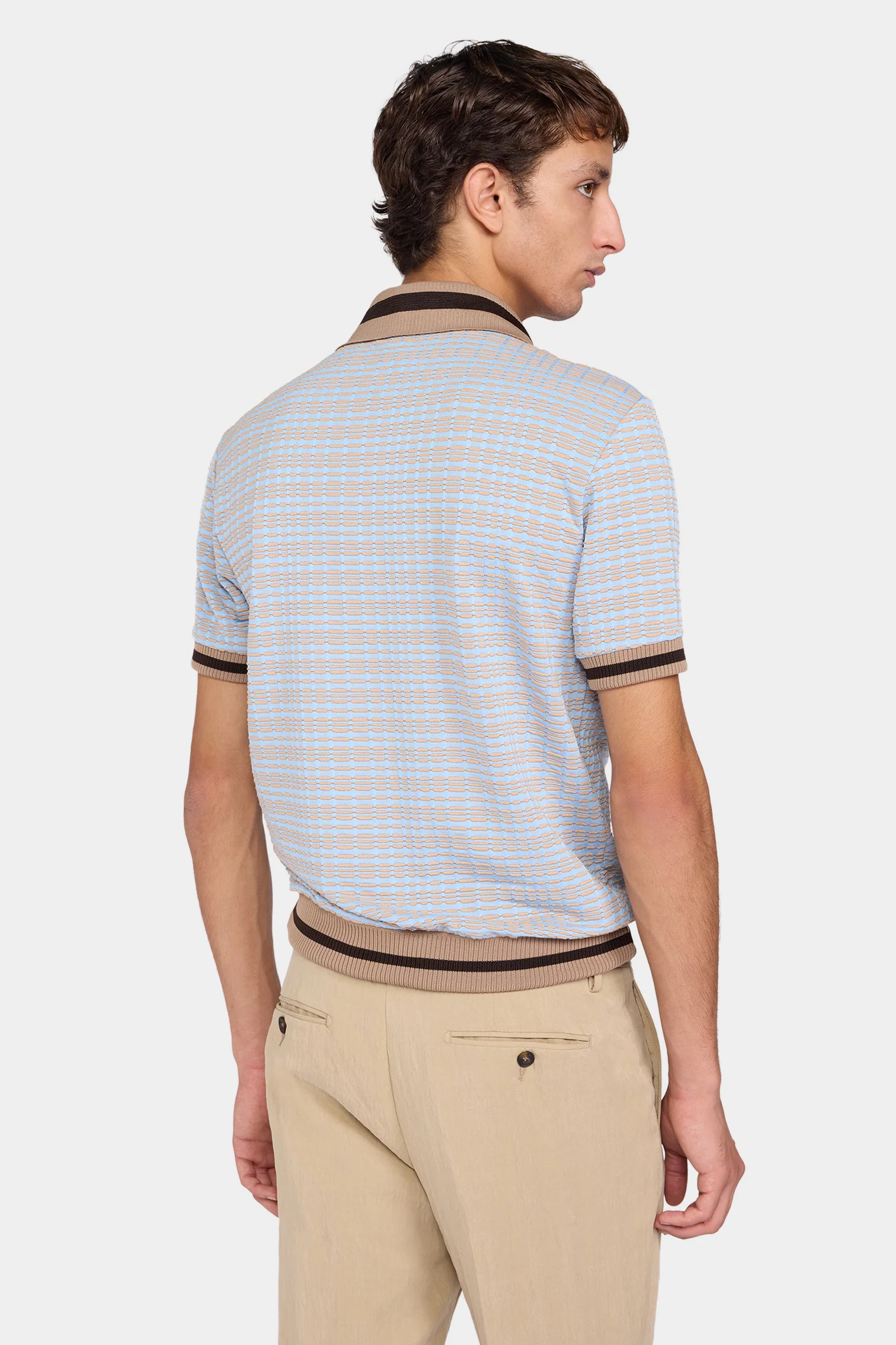 Sky Blue Geometric Knit Polo - Image 3
