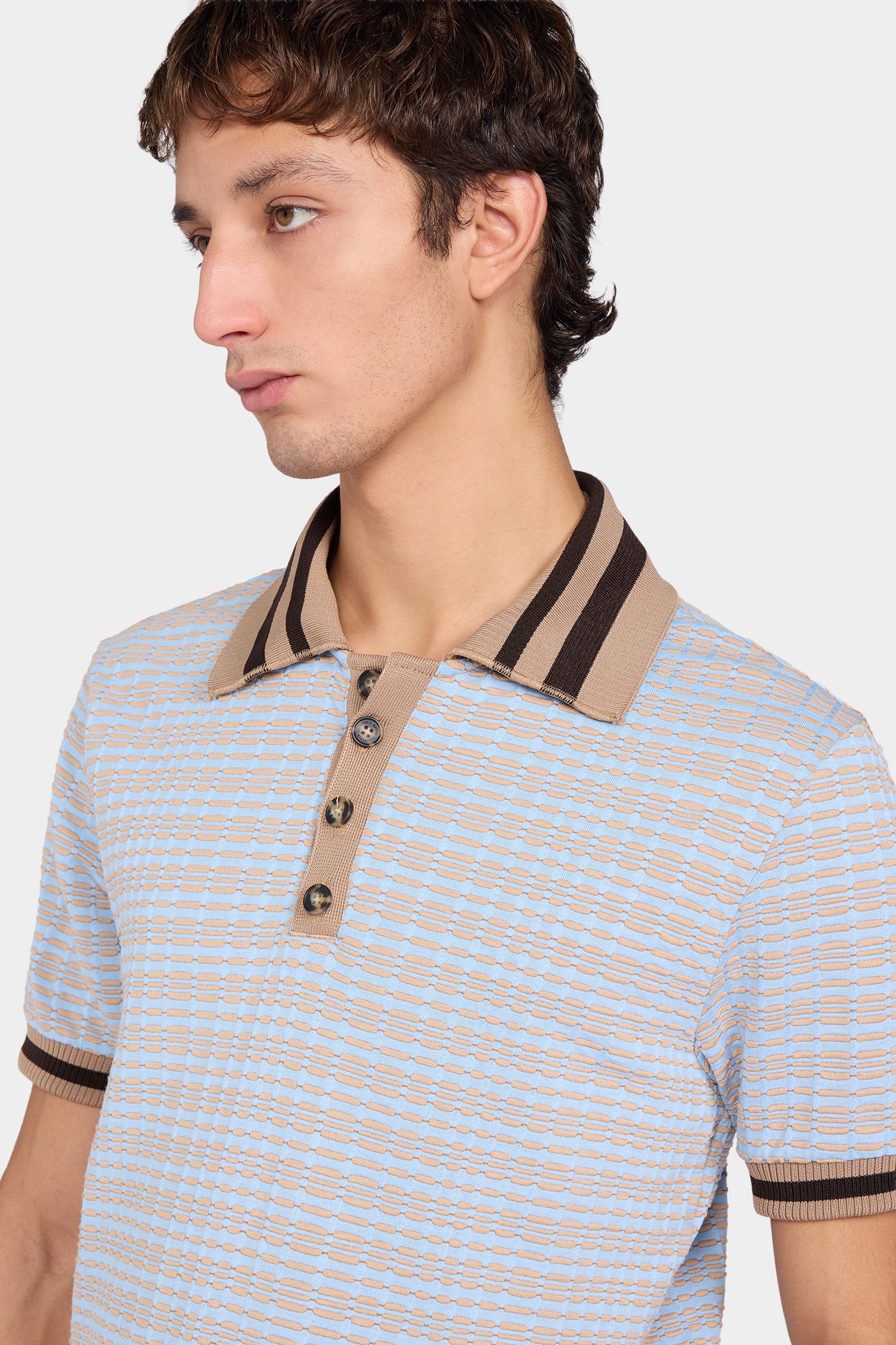 Sky Blue Geometric Knit Polo - Image 4