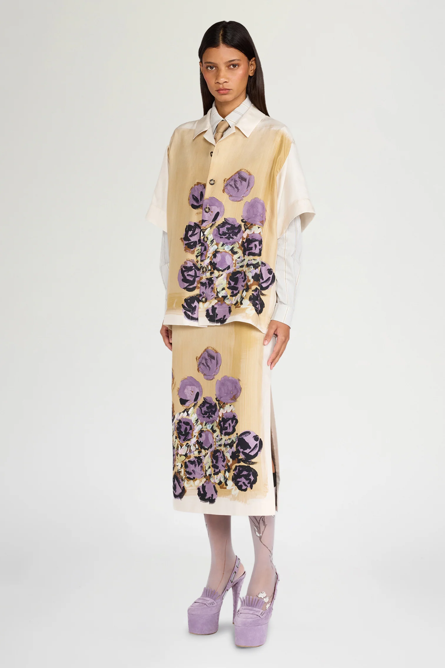 Beige Floral Silk Shirt - Image 2