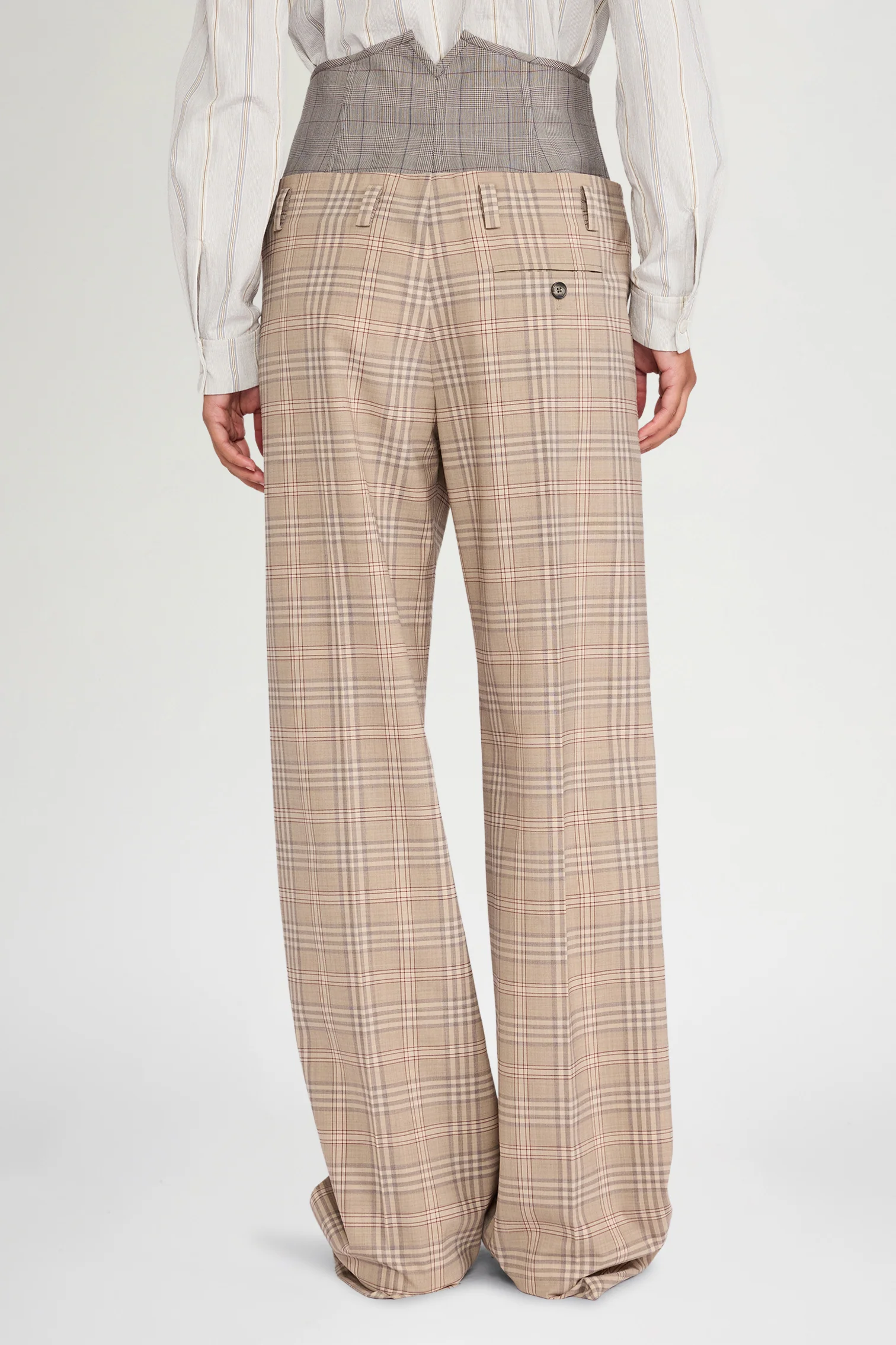 Beige Tartan Bustier Wide Pants - Image 3