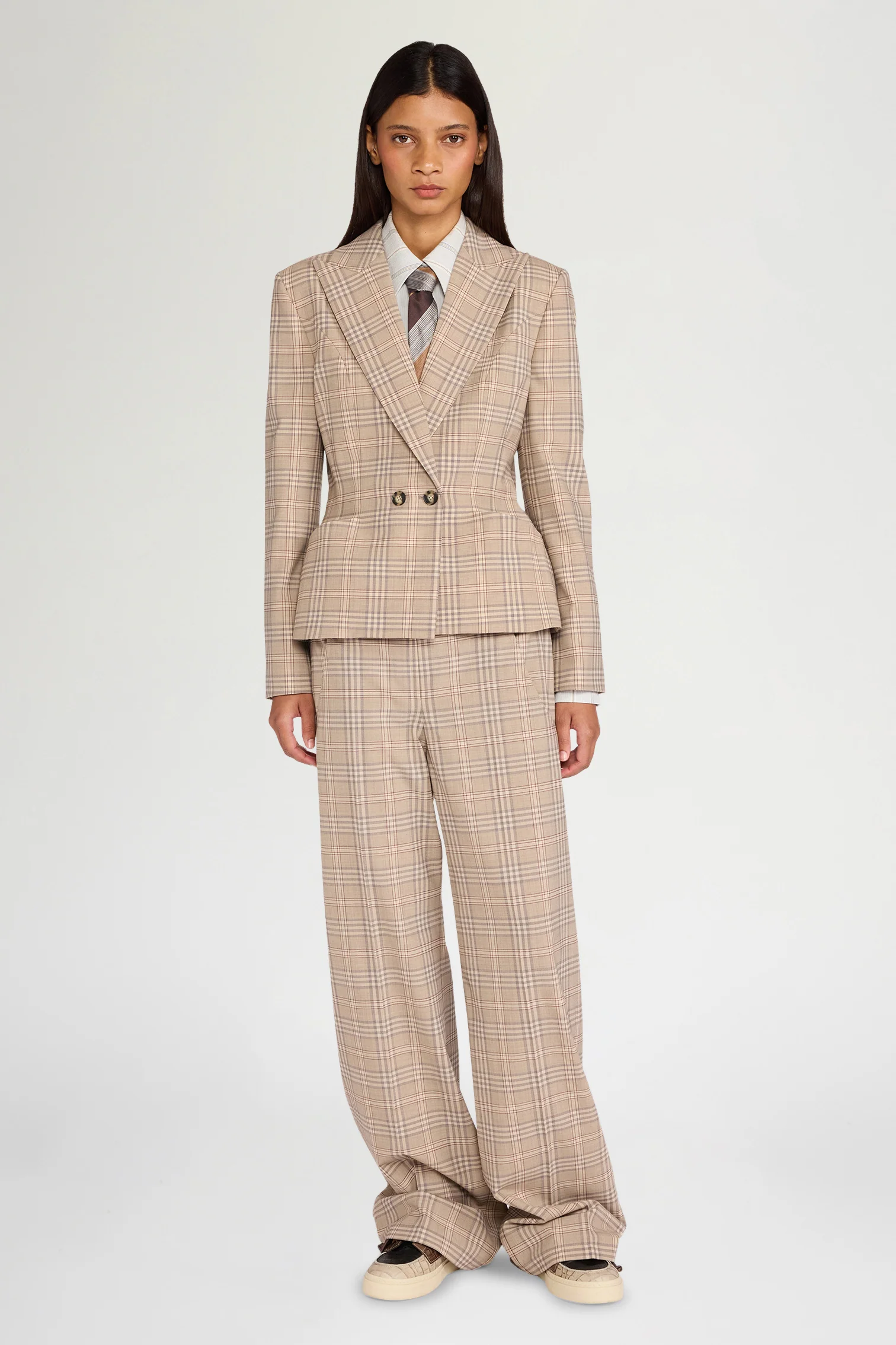 Beige Tartan Tailored Jacket - Image 2