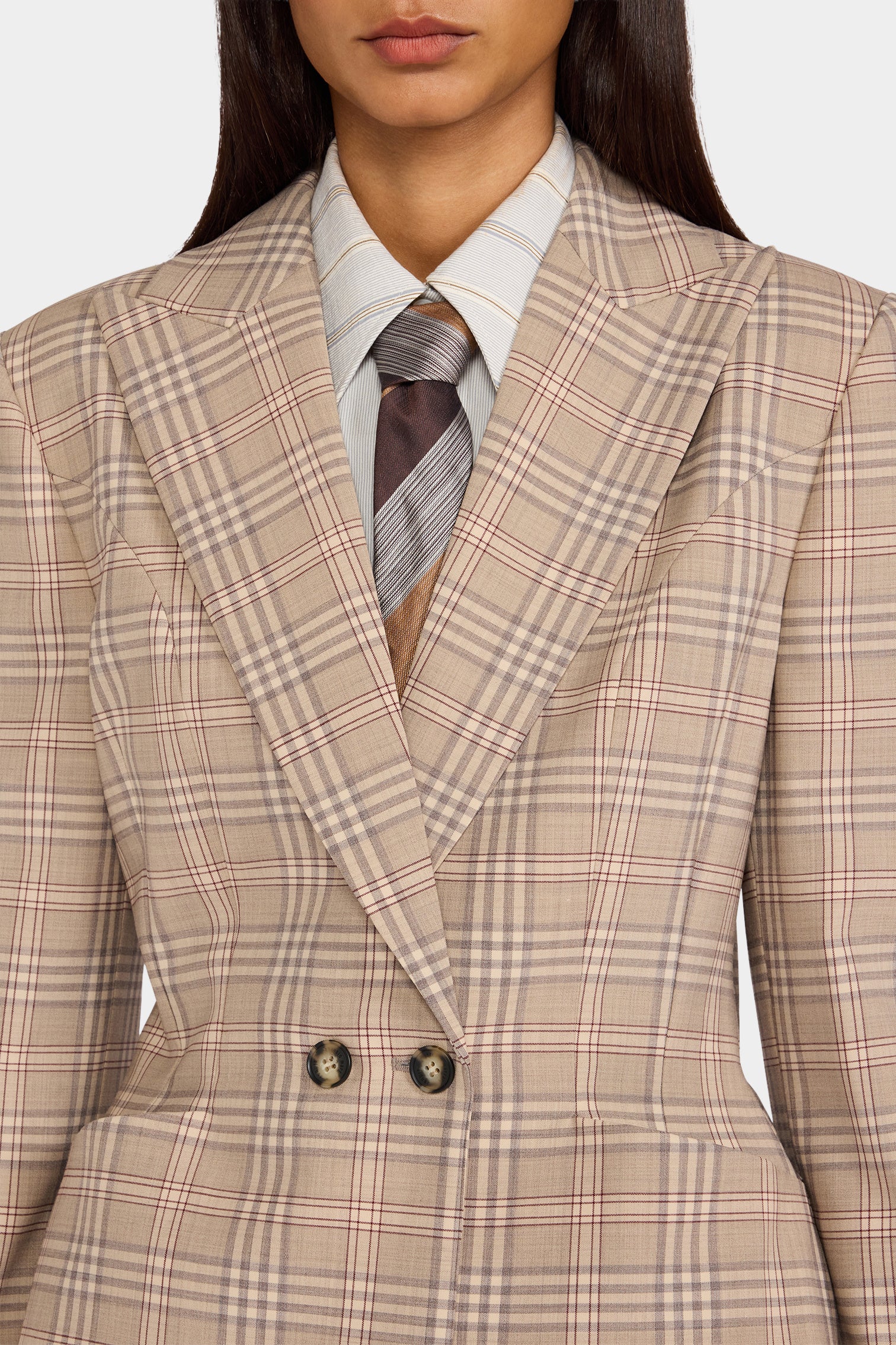 Beige Tartan Tailored Jacket - Image 4