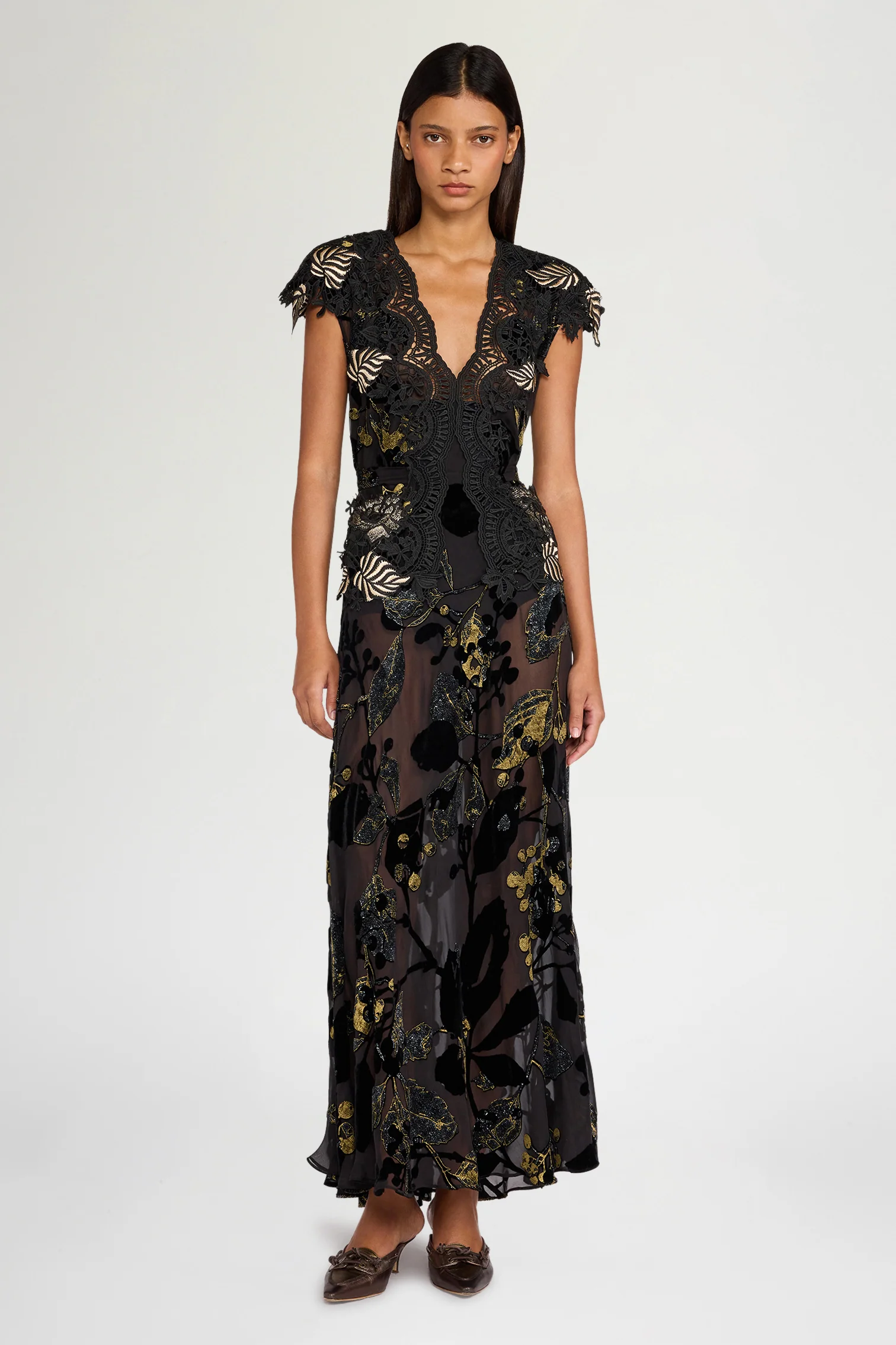 Black Gold Devoré Leaf Dress - Image 2