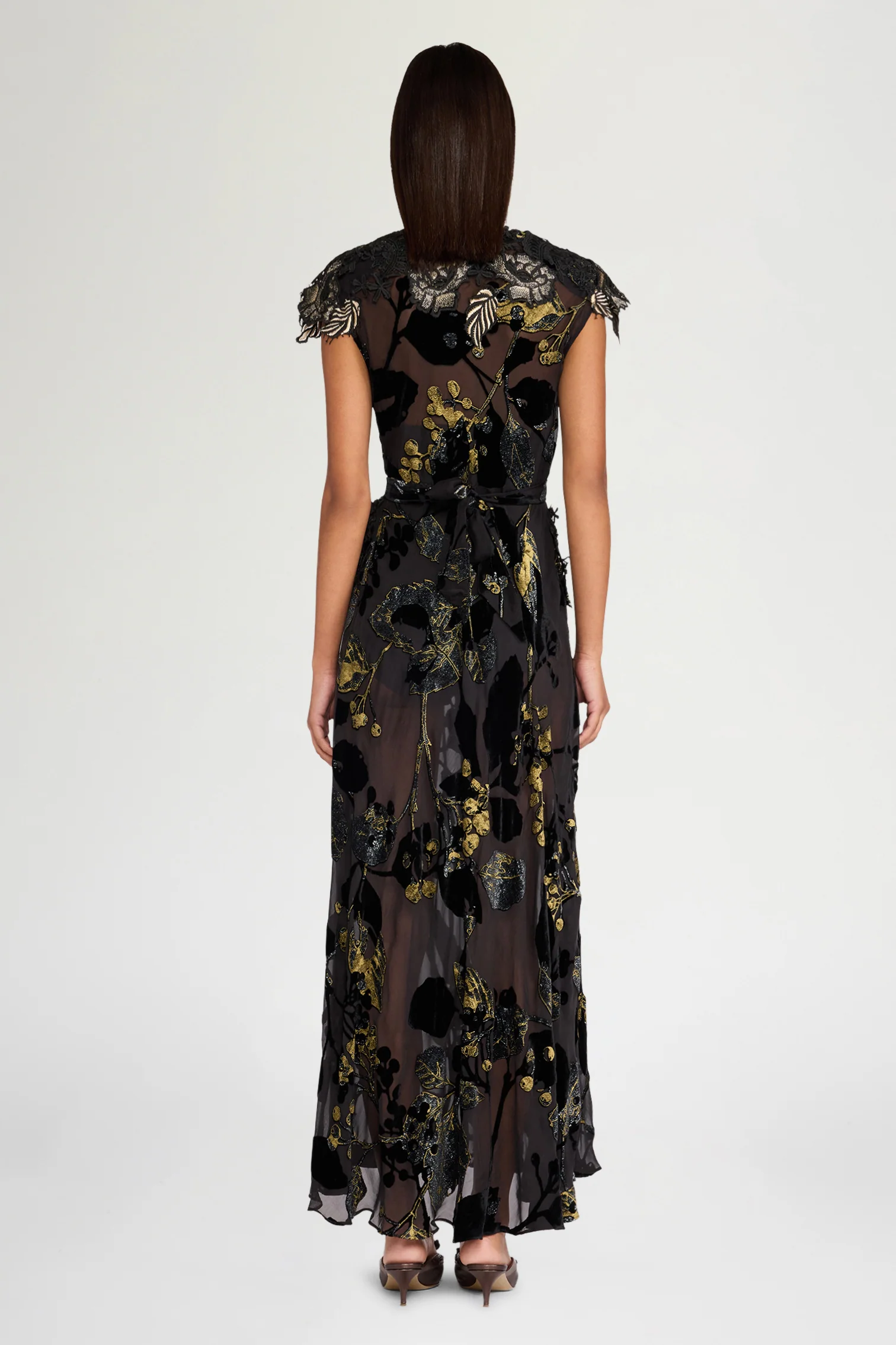 Black Gold Devoré Leaf Dress - Image 3