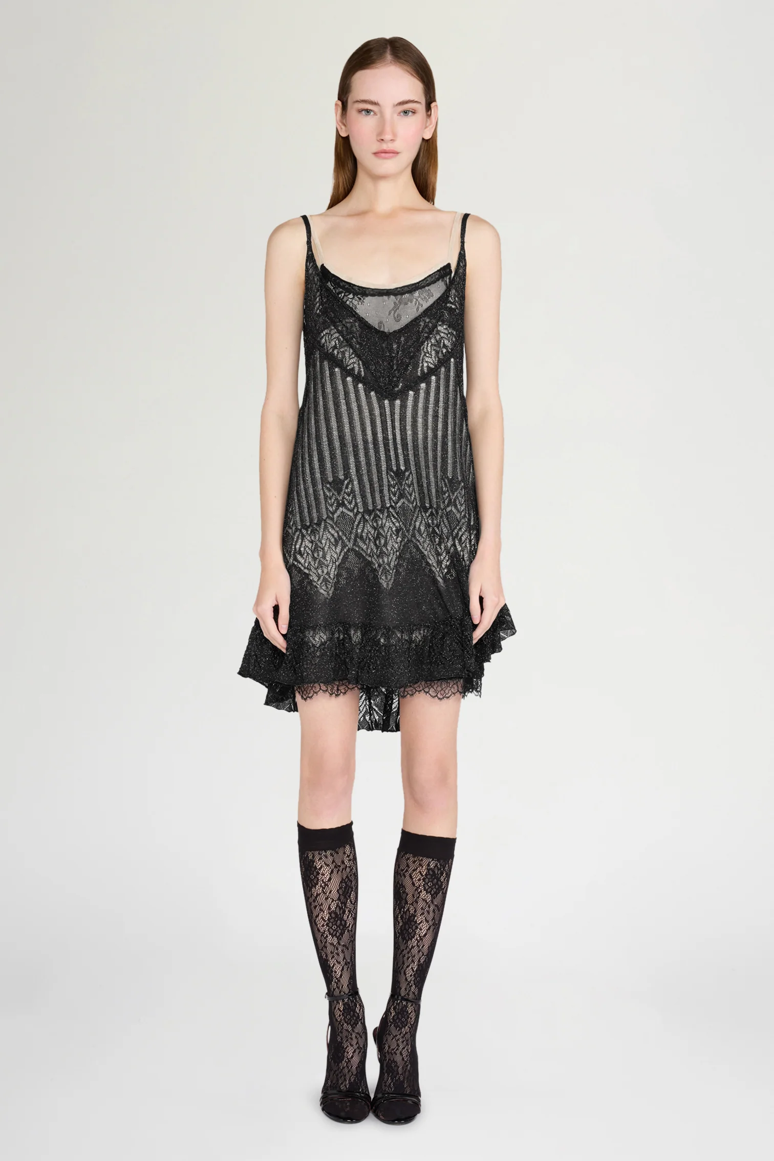 Black Lurex Lace Slip Dress - Image 2