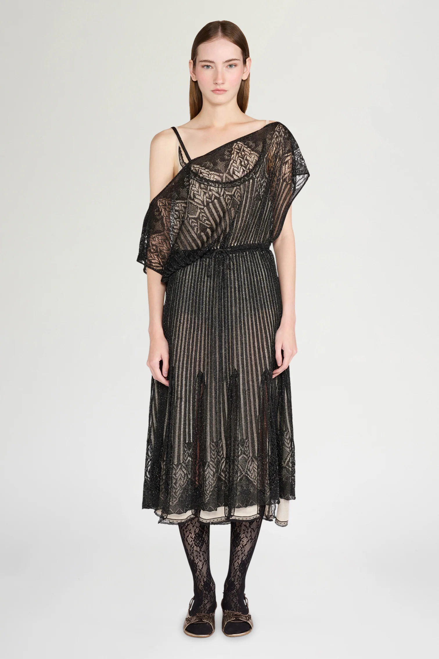 Black Openwork Knit Midi Dress - Image 2