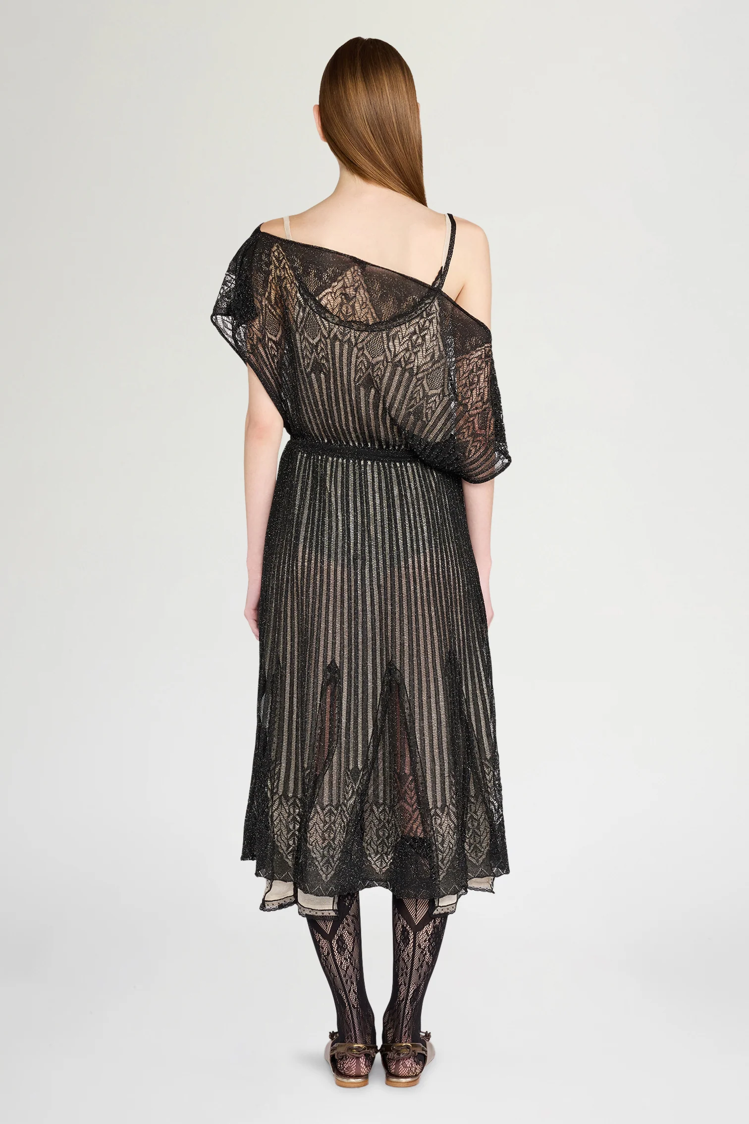 Black Openwork Knit Midi Dress - Image 3
