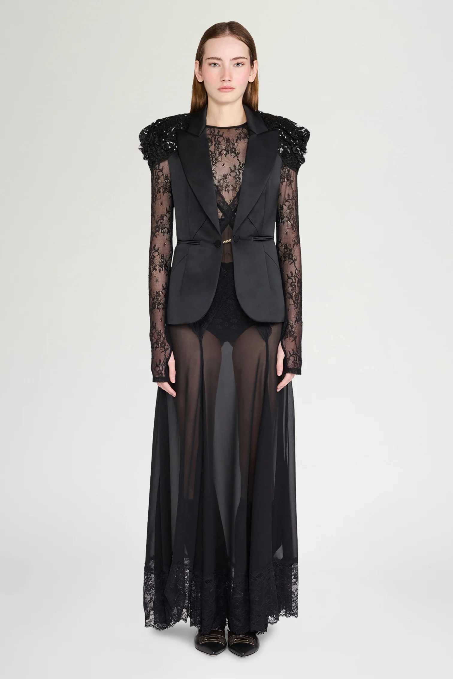 Black Sequin-Shoulder Gilet Jacket