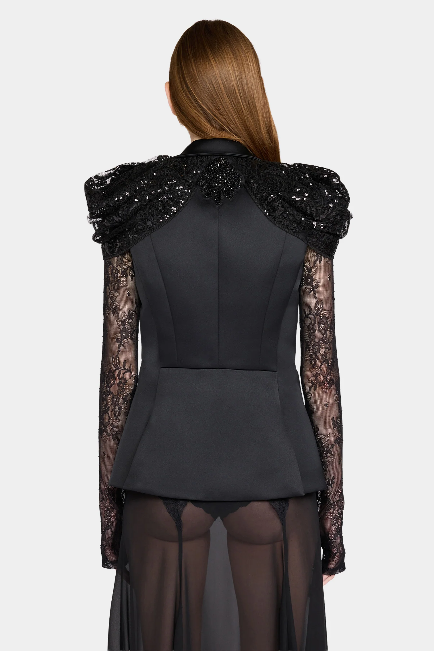 Black Sequin-Shoulder Gilet Jacket - Image 2