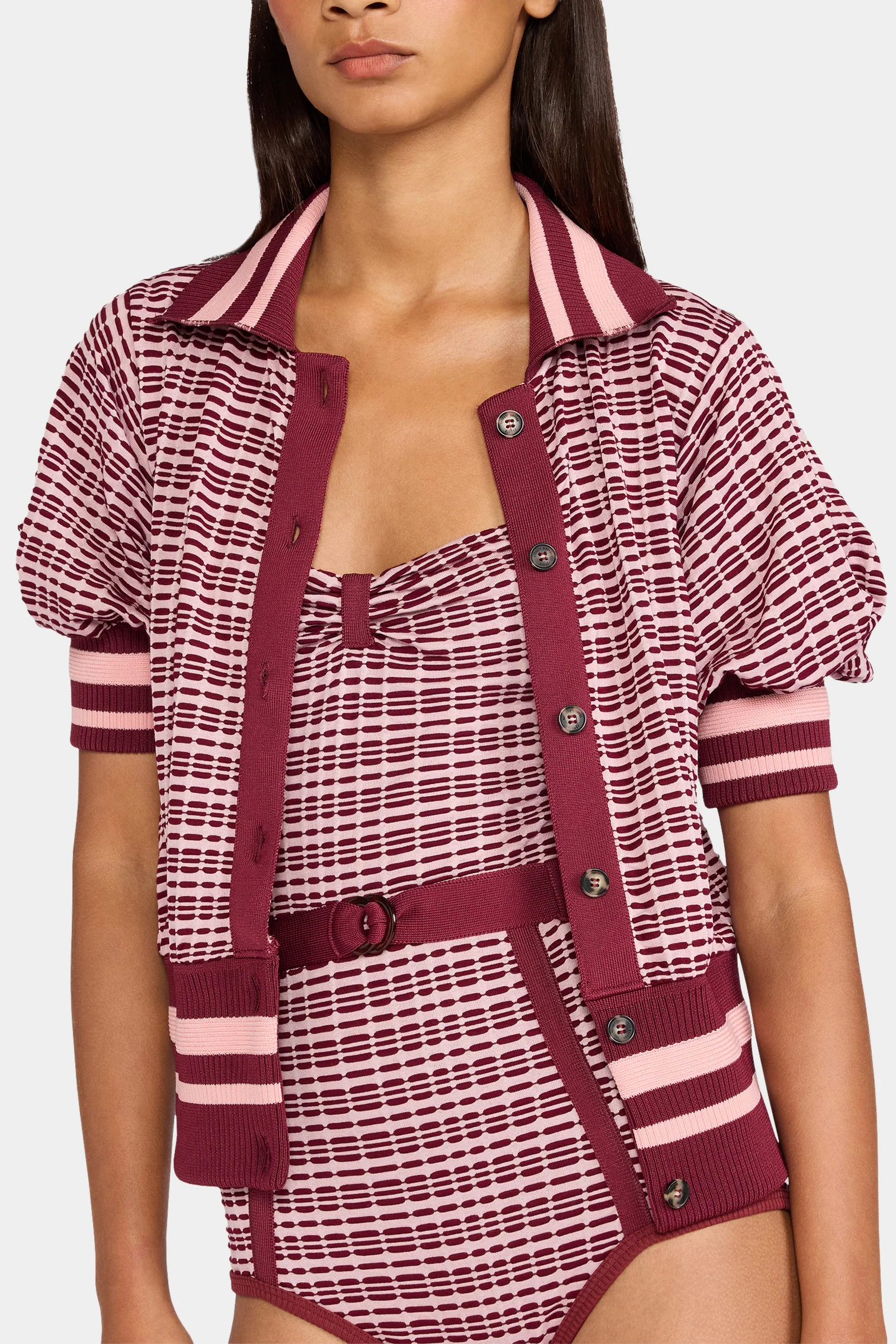 Bordeaux Check Knit Cardigan - Image 4