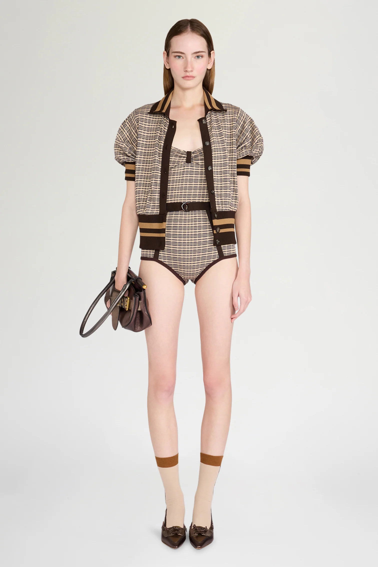 Brown Check Knit Cardigan - Image 2
