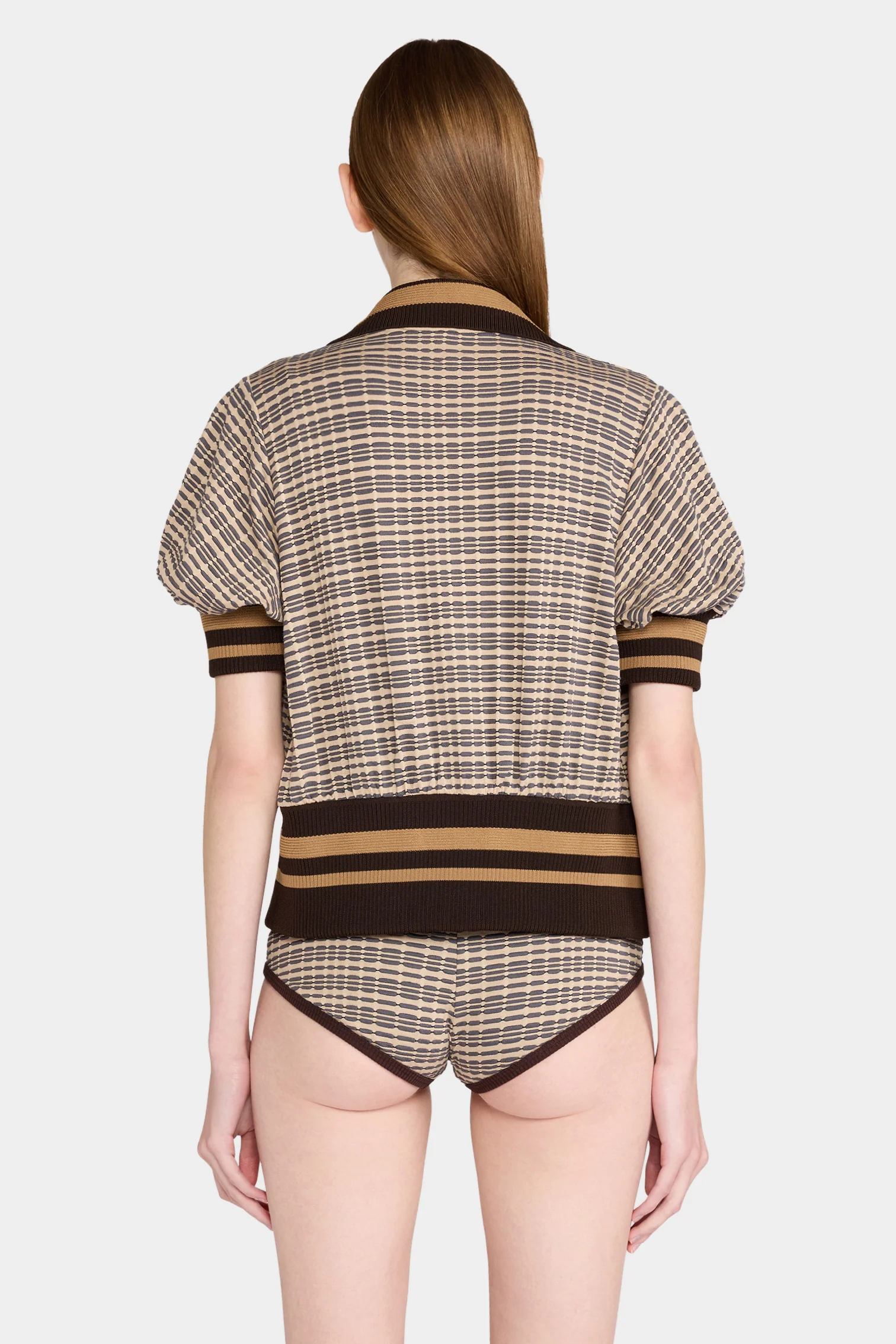 Brown Check Knit Cardigan - Image 3