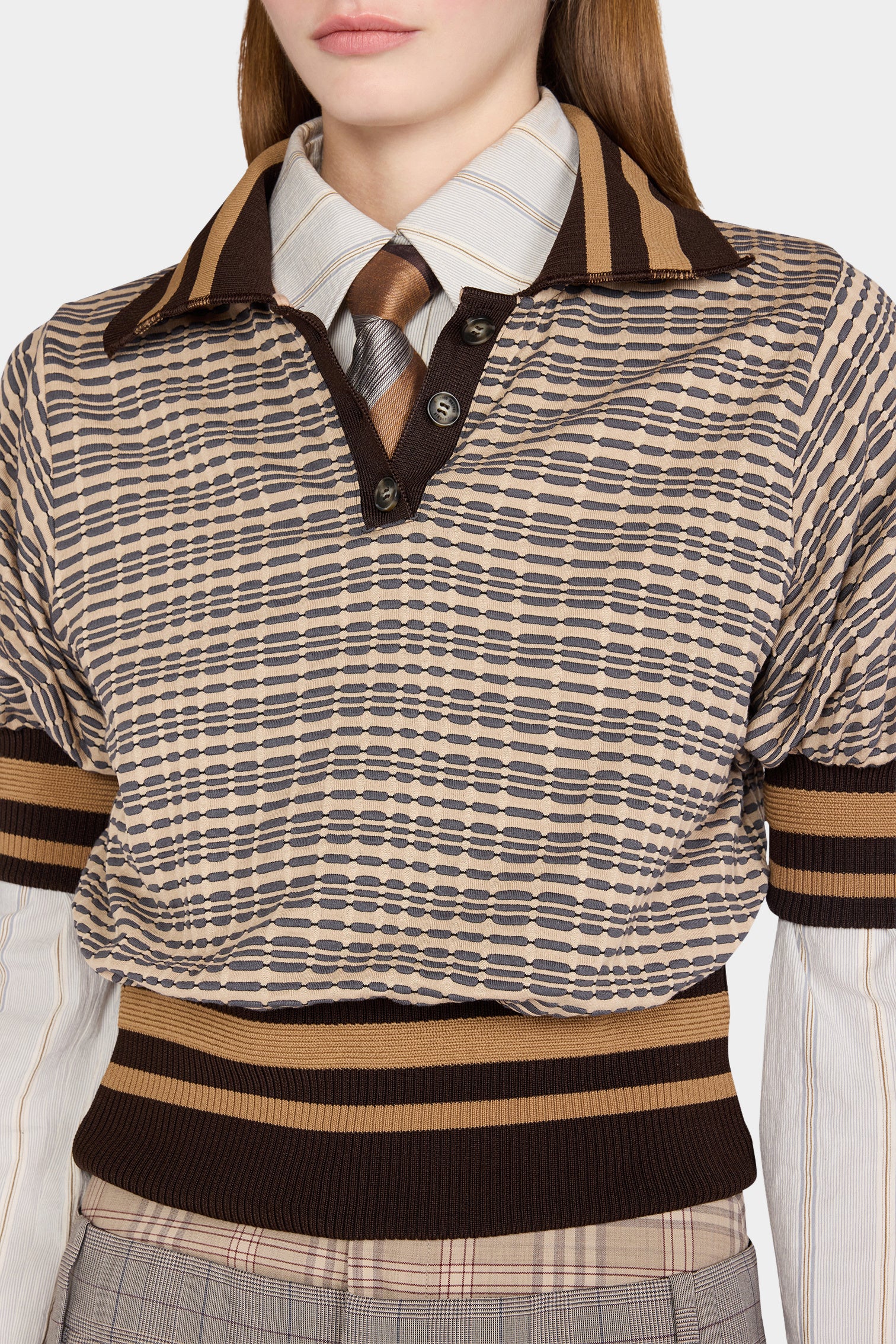 Brown Check Knit Polo - Image 4