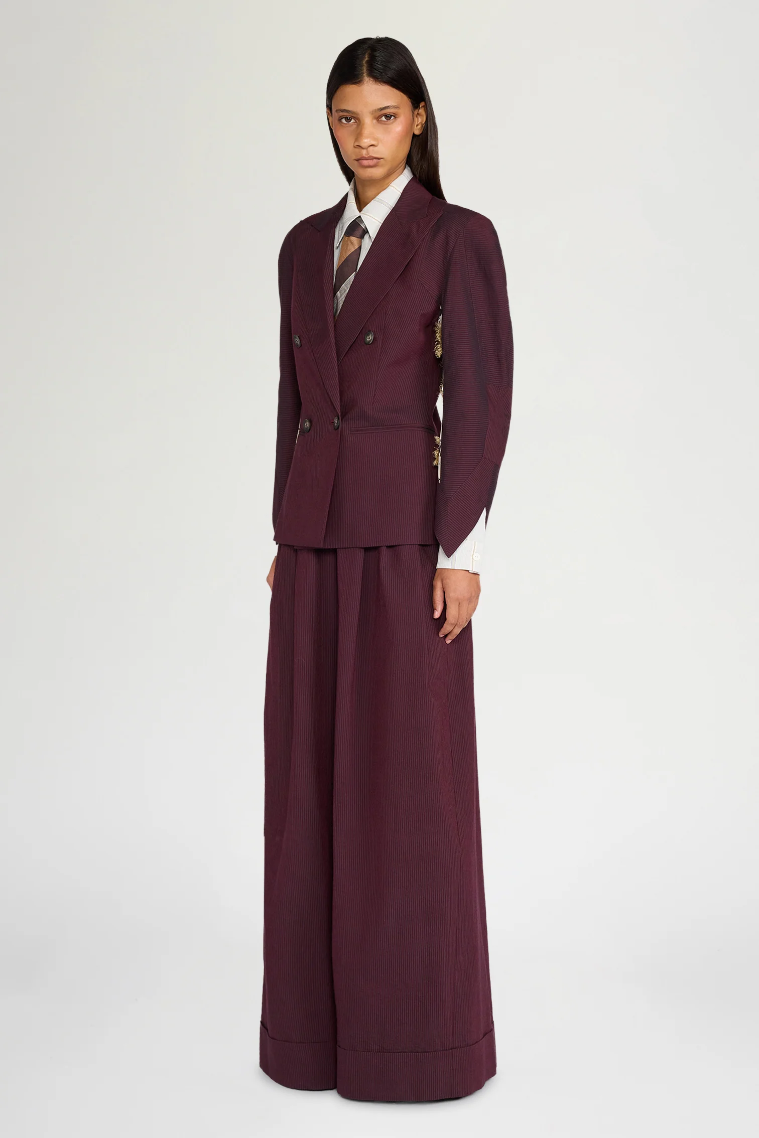 Burgundy Pinstripe Bustier Pants - Image 2