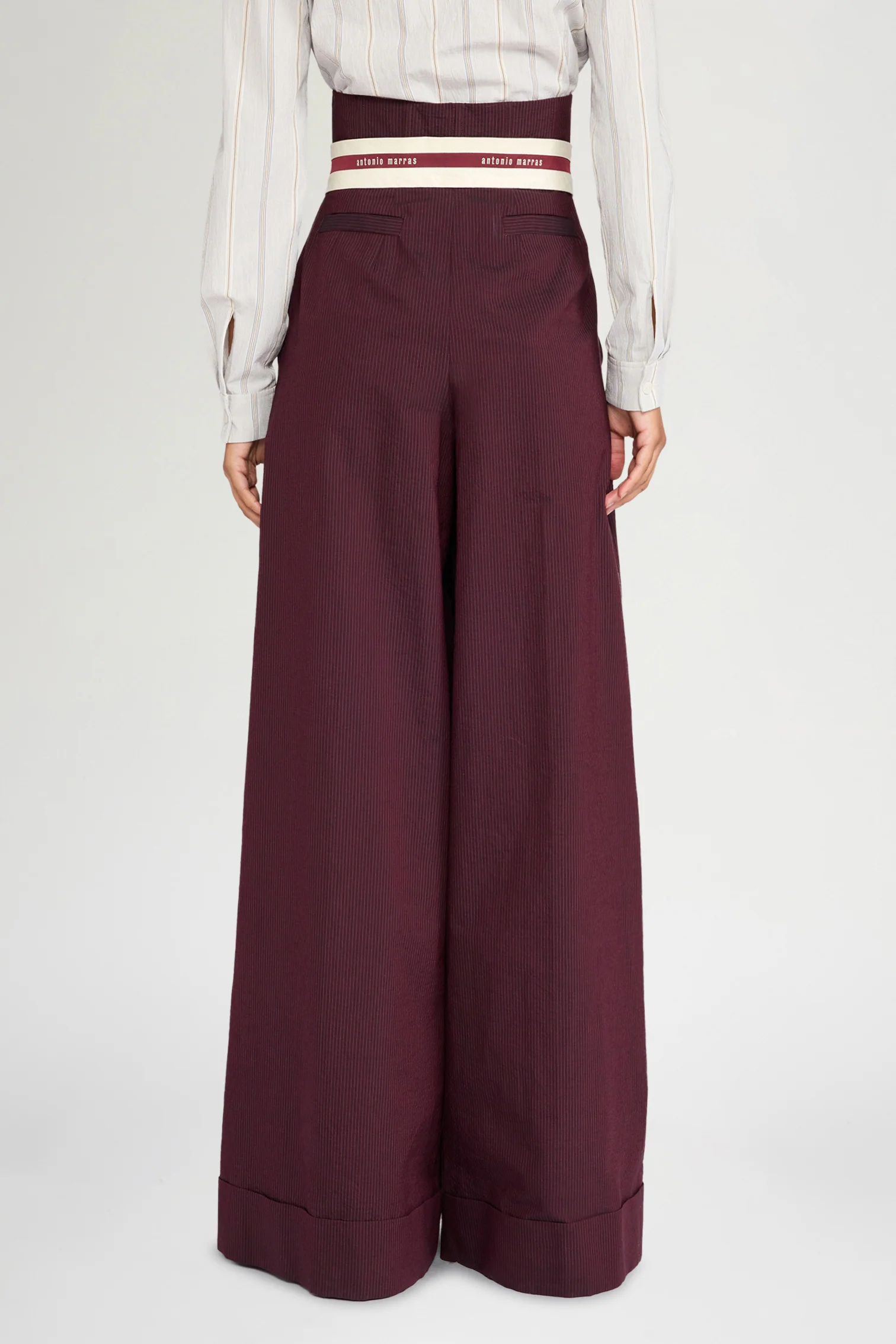 Burgundy Pinstripe Bustier Pants - Image 3