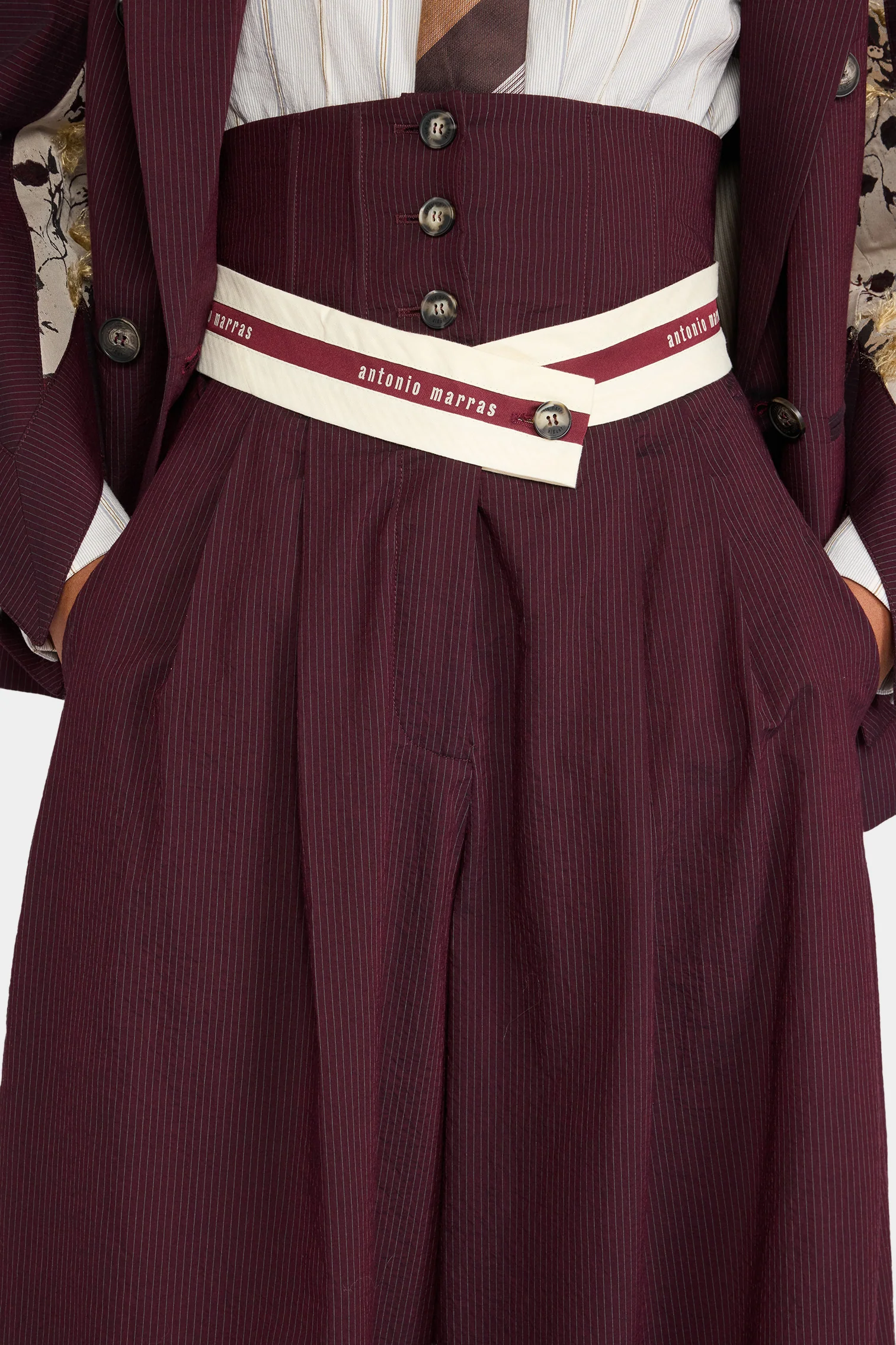 Burgundy Pinstripe Bustier Pants - Image 4
