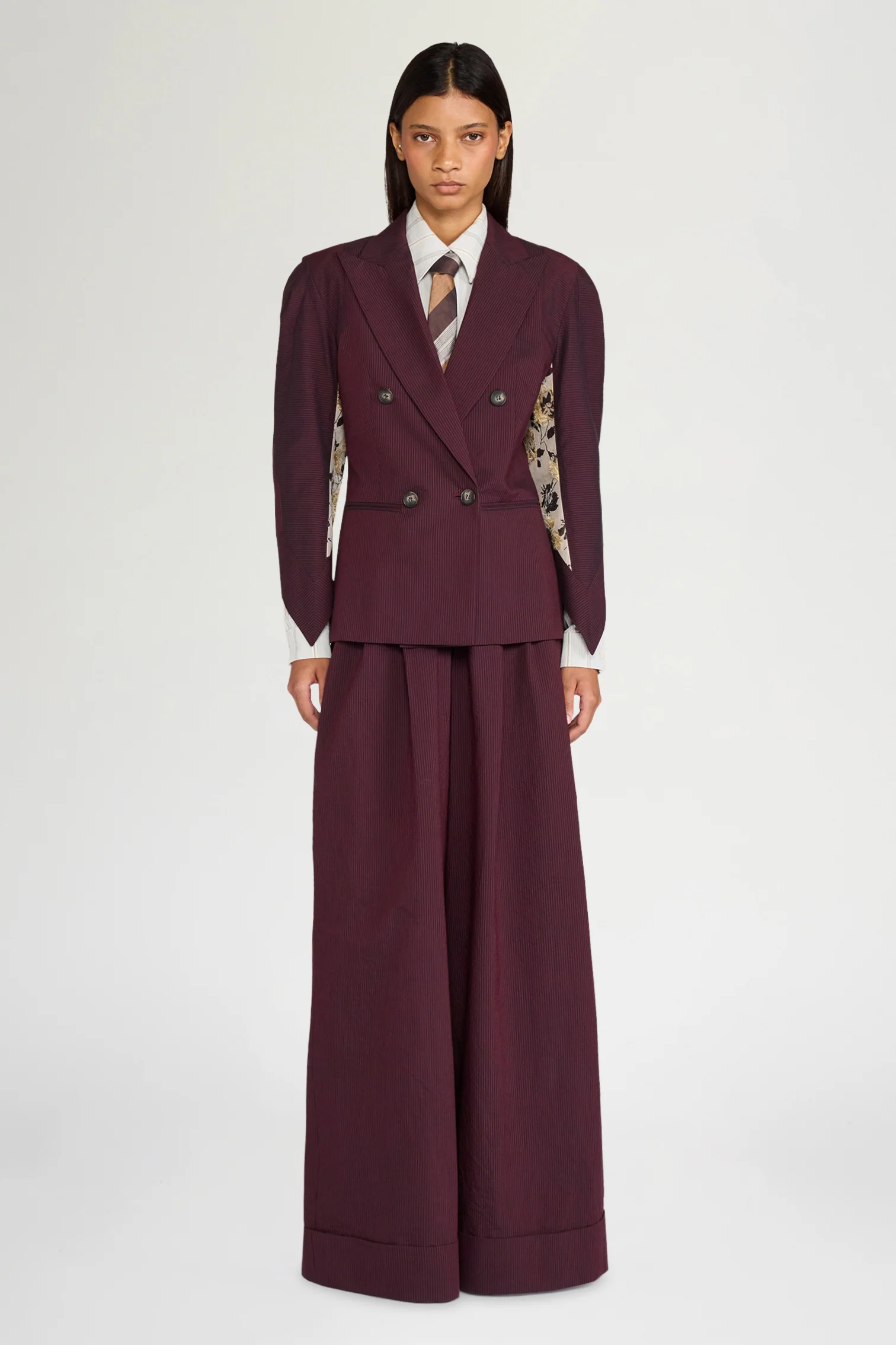 Burgundy Pinstripe Sculptural Jacket - Image 2